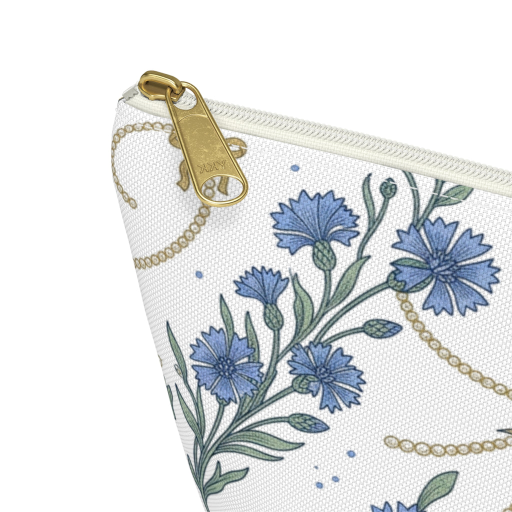 Accessory Pouch w T-bottom | Cornflowers and Pearls Pattern Cosmetic Bag