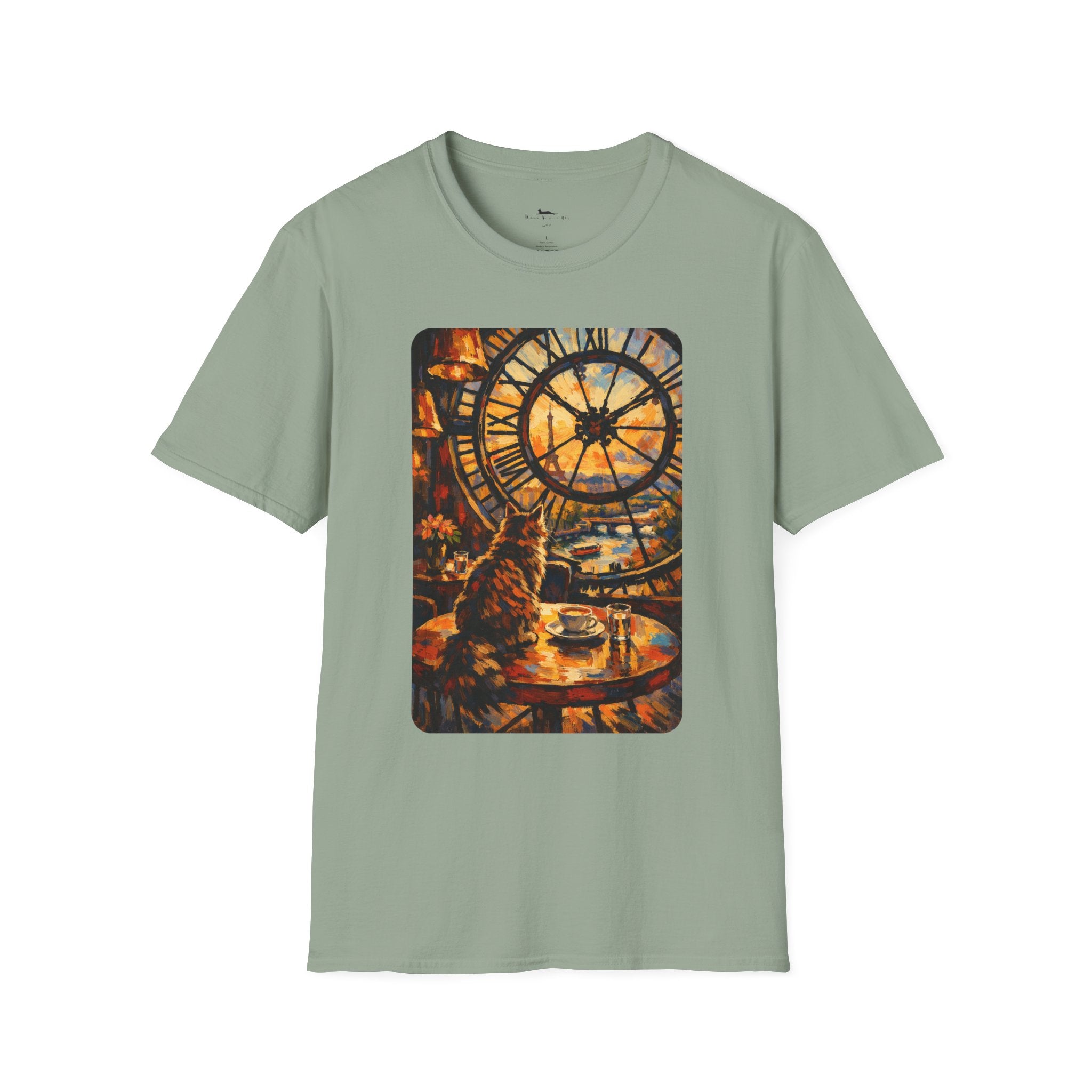 Paris D'Orsay Cafe Cat Illustration T-Shirt | Musée D'Orsay Scene Sage