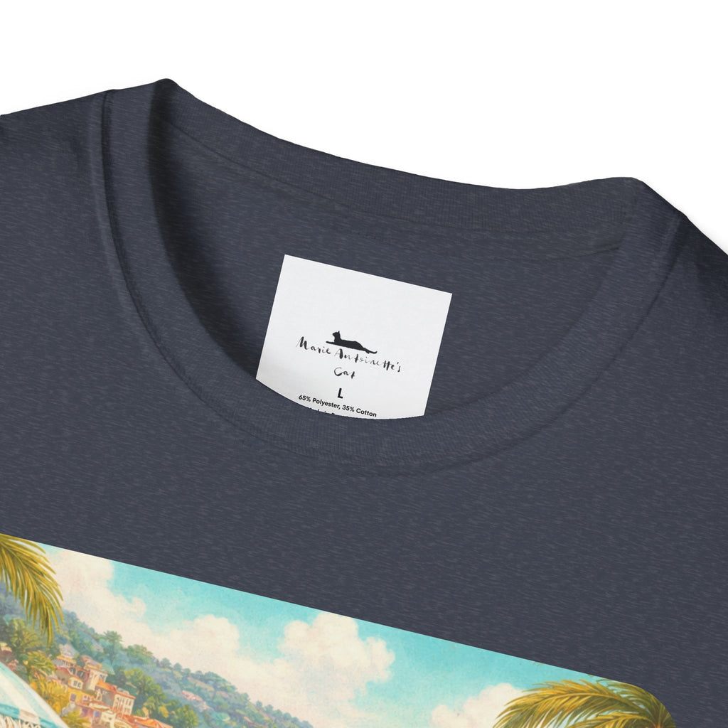 French Riviera Cats Beach Scene T-Shirt | Coastal Vibes Illustration