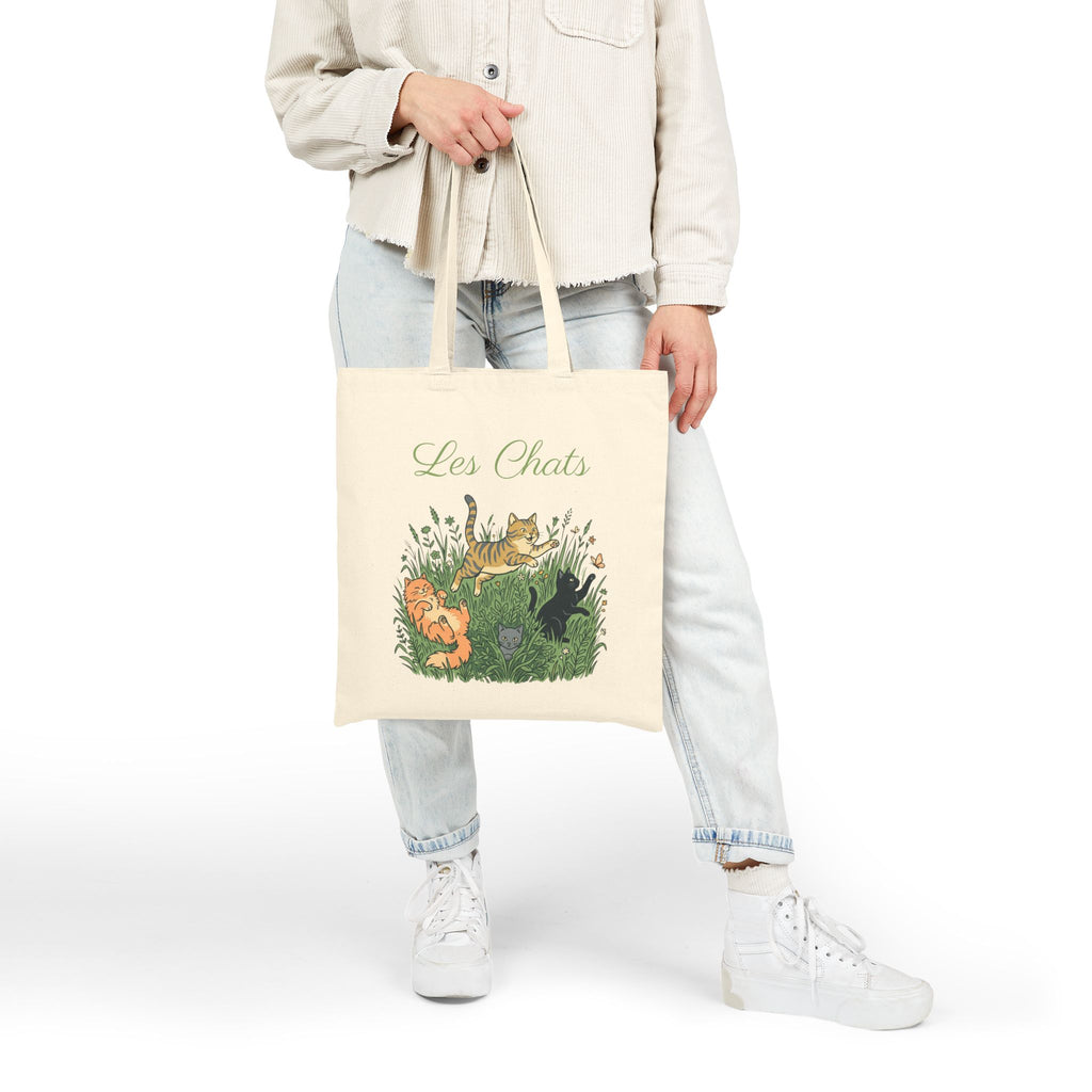 Les Chats Canvas Tote — Floral Cat Illustration Cotton Tote Bag