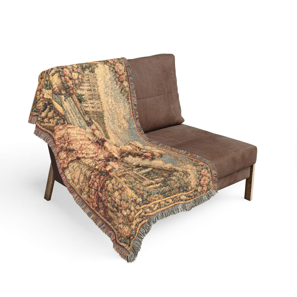 Versailles Tapestry 52 x 37 Woven Blanket | Marie Antoinette Fringe Throw 100% cotton construction