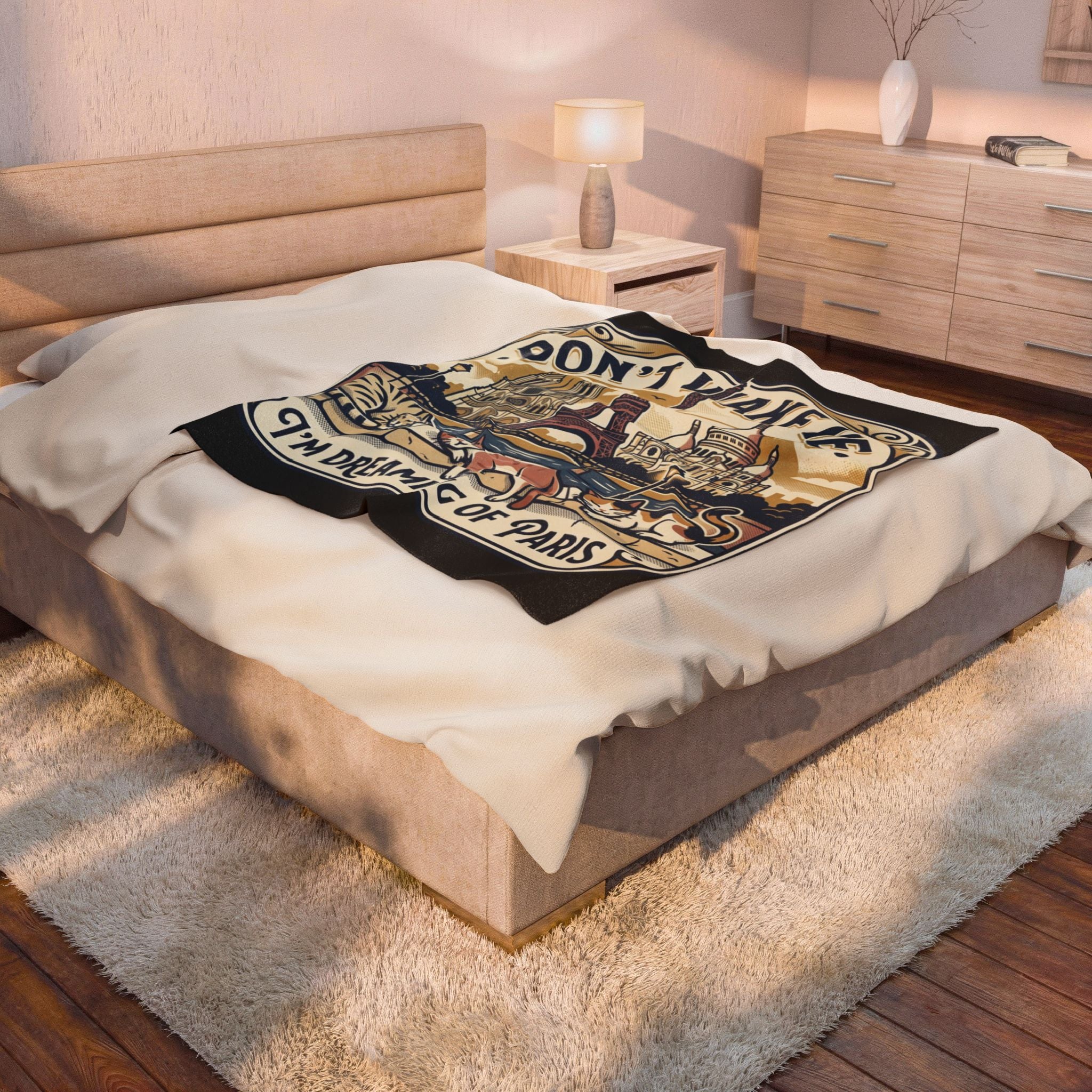 Velveteen Plush Blanket Paris Sleepy Cats