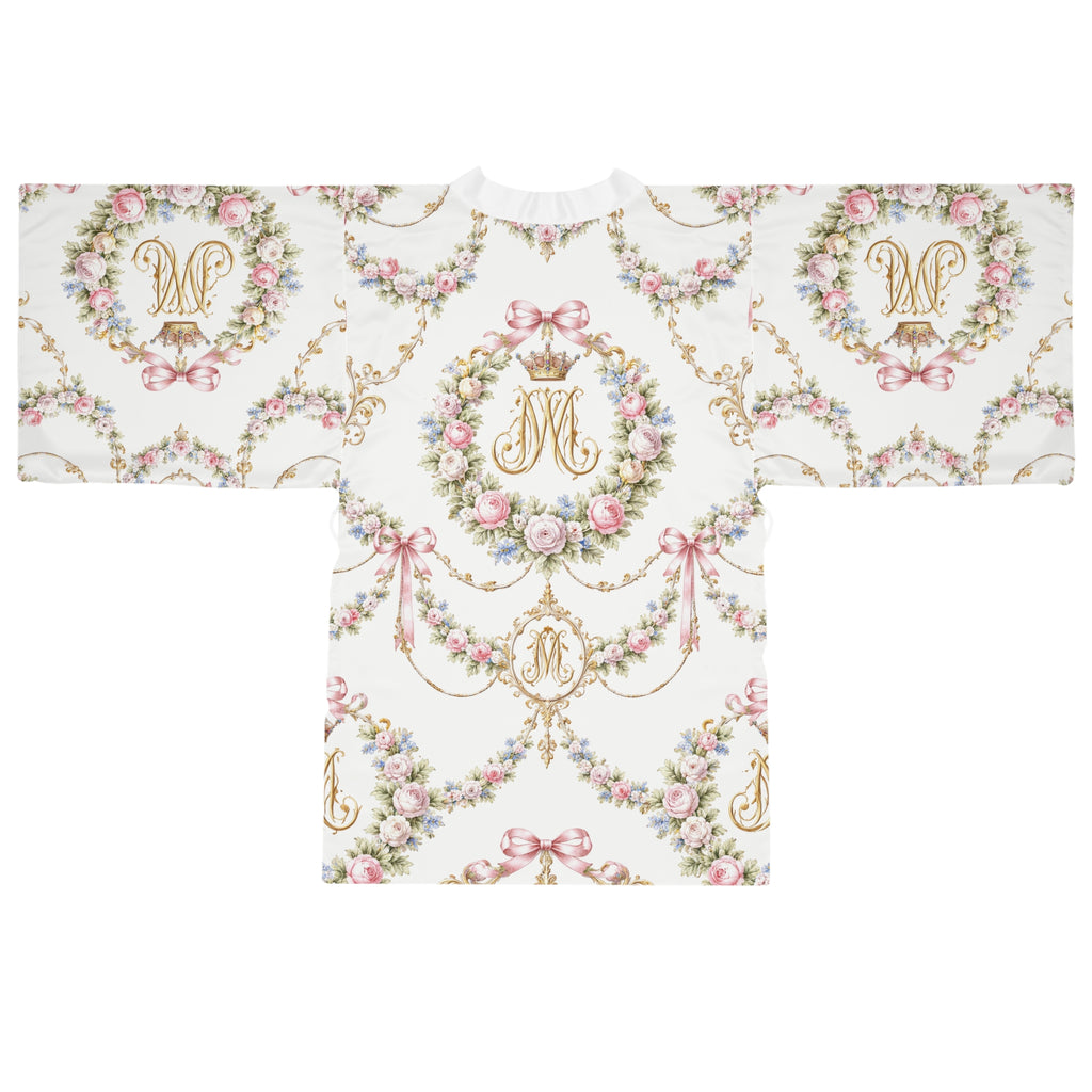 Floral Monogram Kimono Robe – Marie Antoinette Monogram Lightweight Robe - Back view