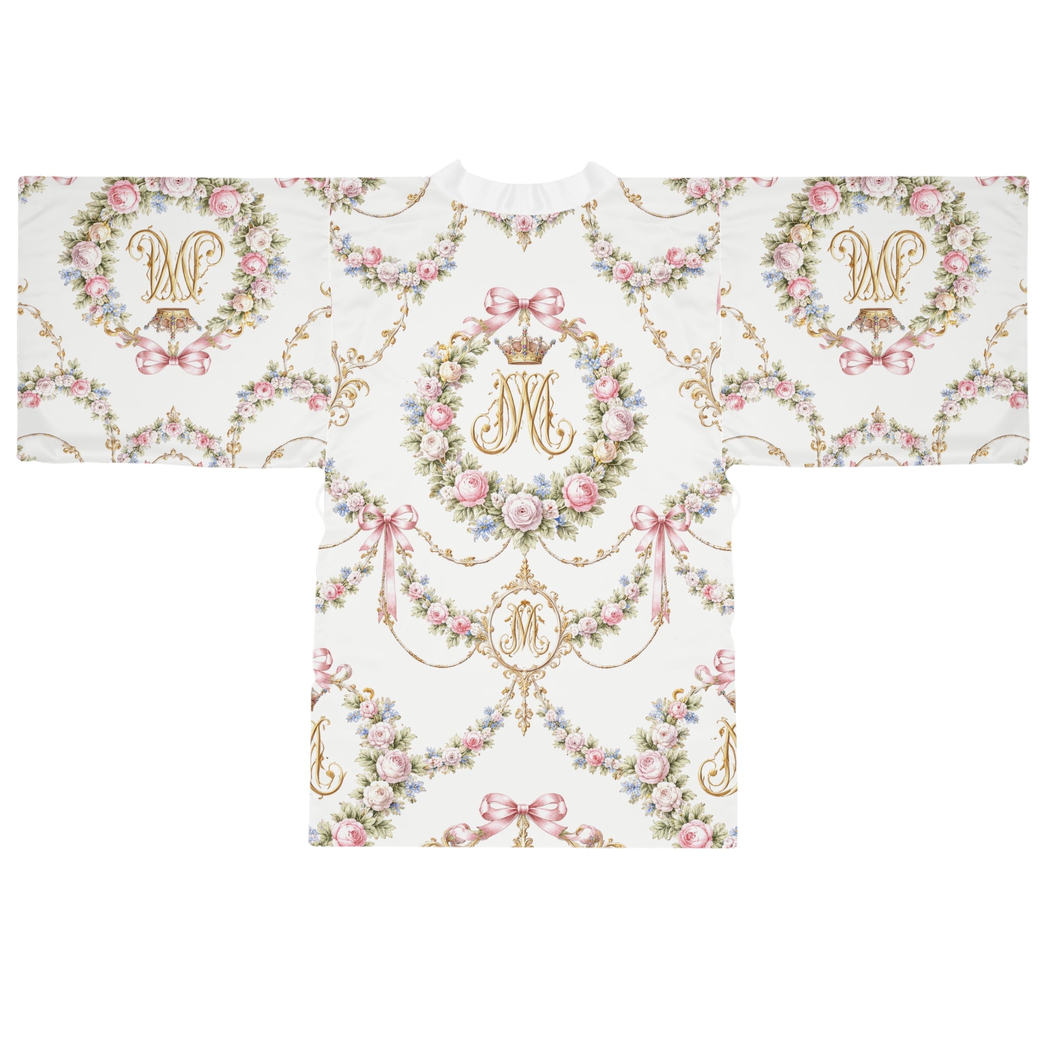 Floral Monogram Kimono Robe – Marie Antoinette Monogram Lightweight Robe - Back view