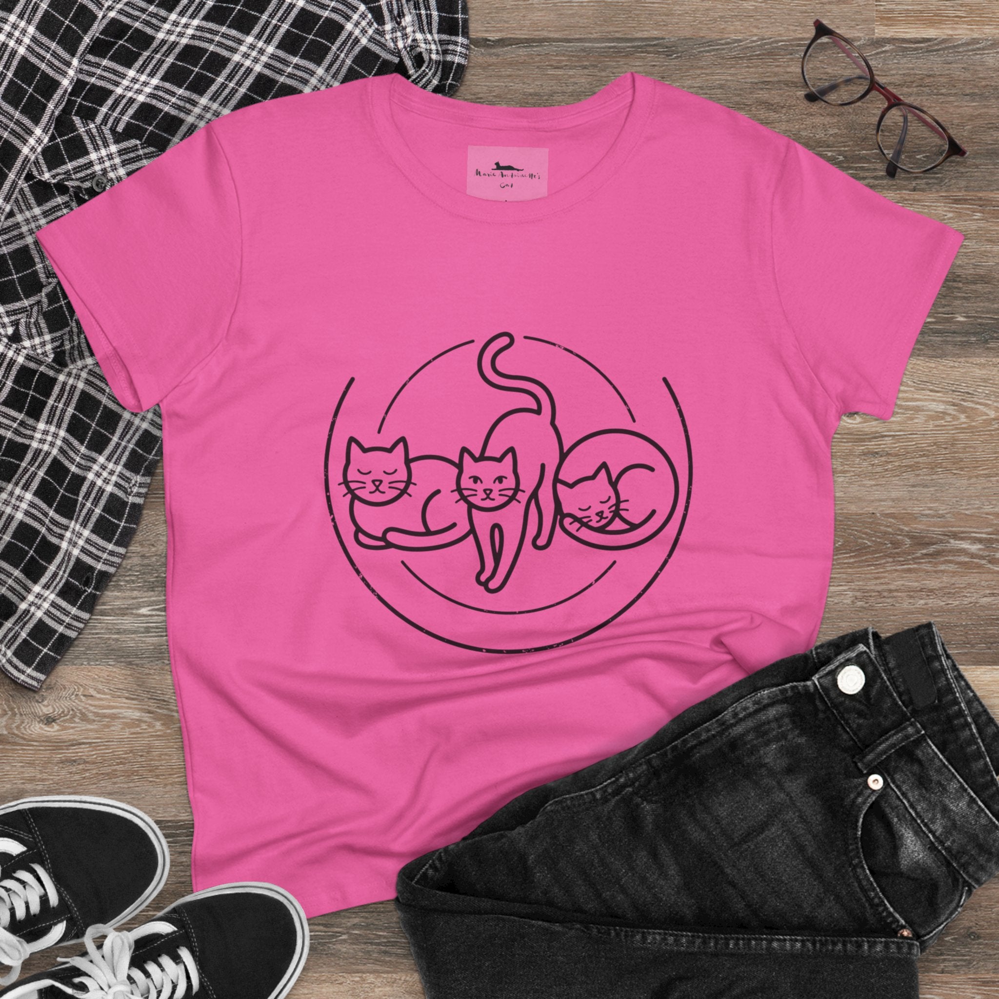 Cat Trio Line Art T-Shirt — Minimalist Cute Cats Graphic Tee for Cat Lovers