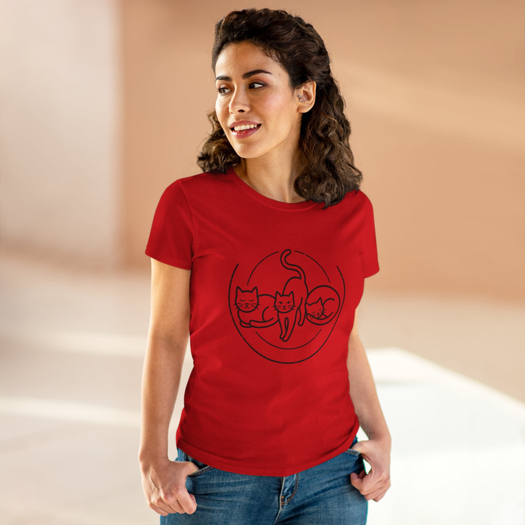 Cat Trio Line Art T-Shirt — Minimalist Cute Cats Graphic Tee for Cat Lovers