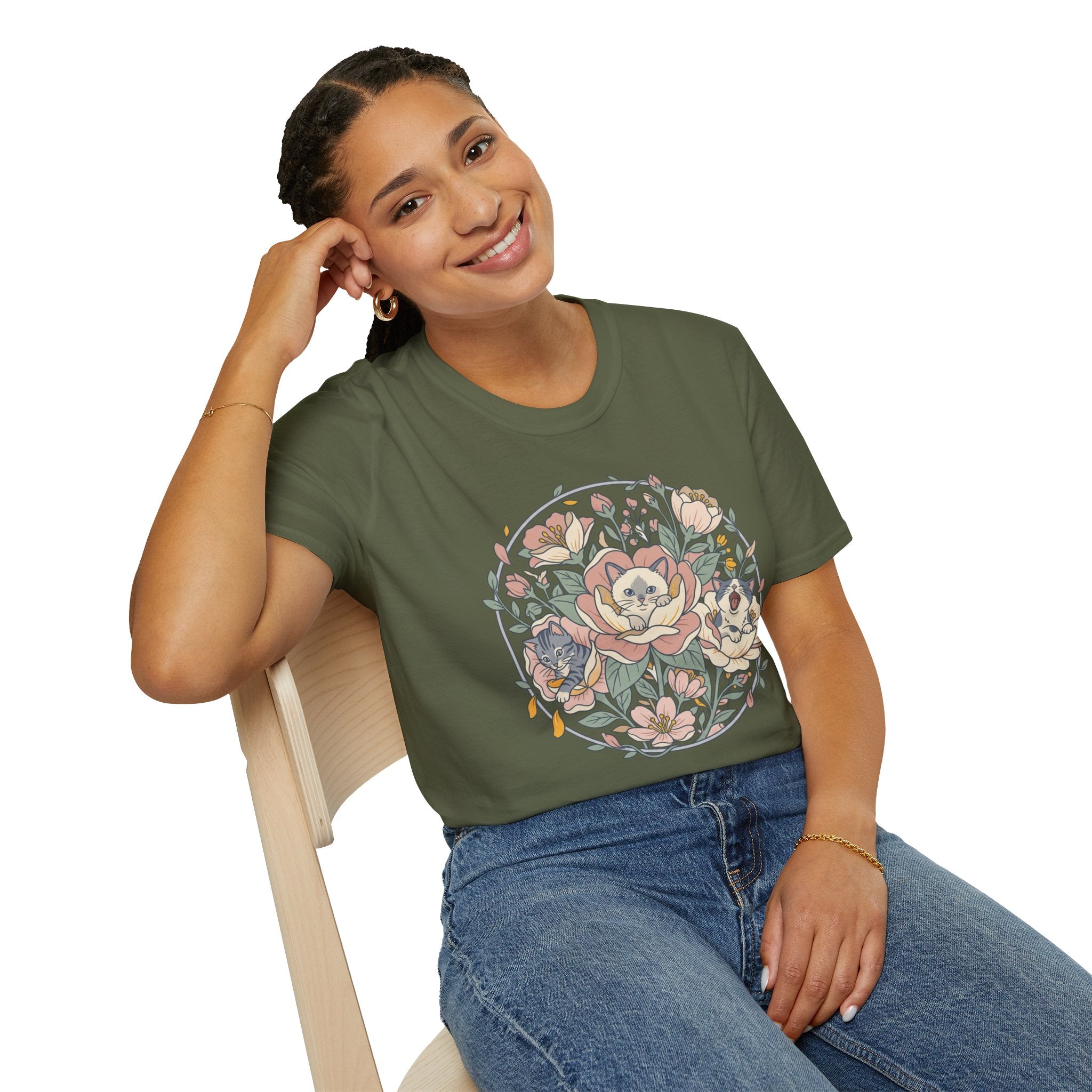 Floral Kitten Bouquet T-shirt — Blooming Kittens Women’s Cotton Tee