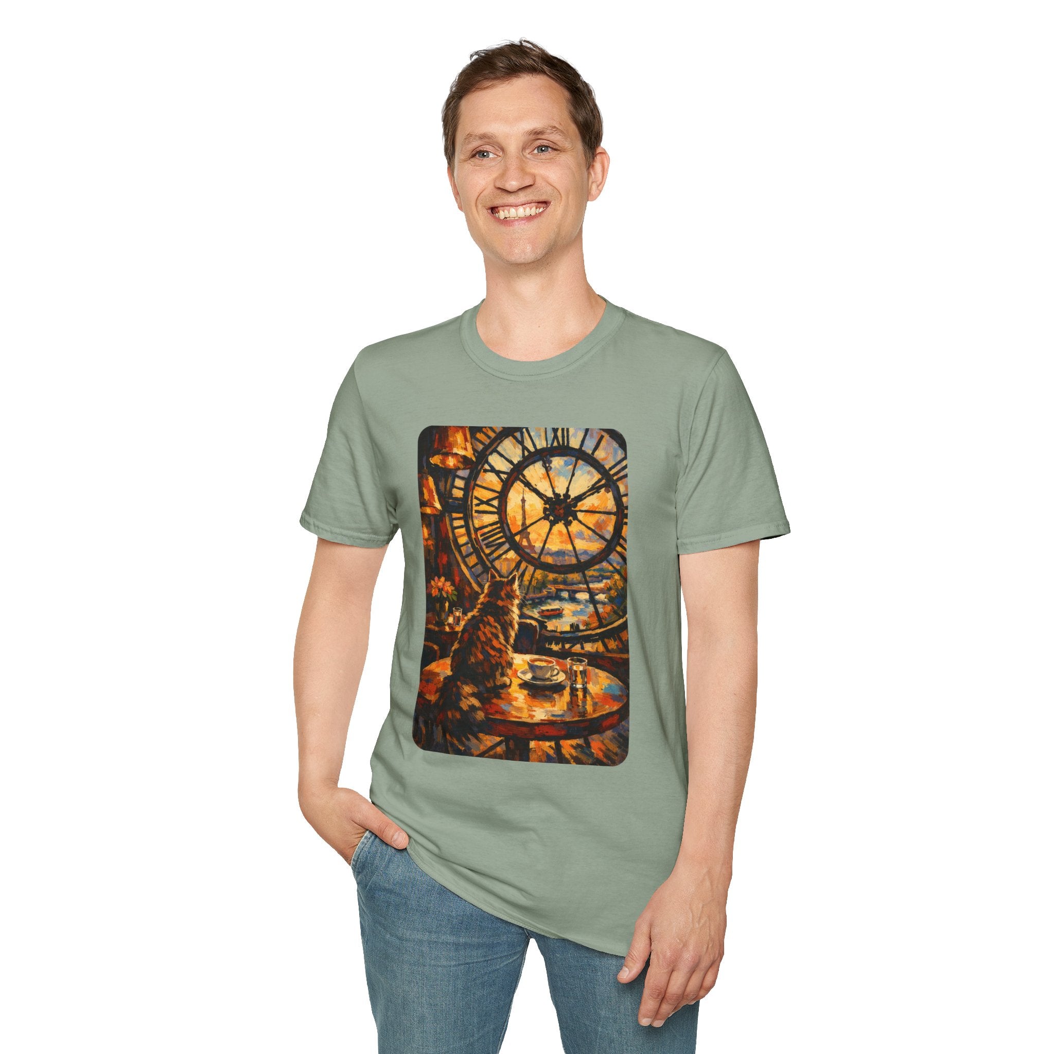 Paris D'Orsay Cafe Cat Illustration T-Shirt | Musée D'Orsay Scene Sage
