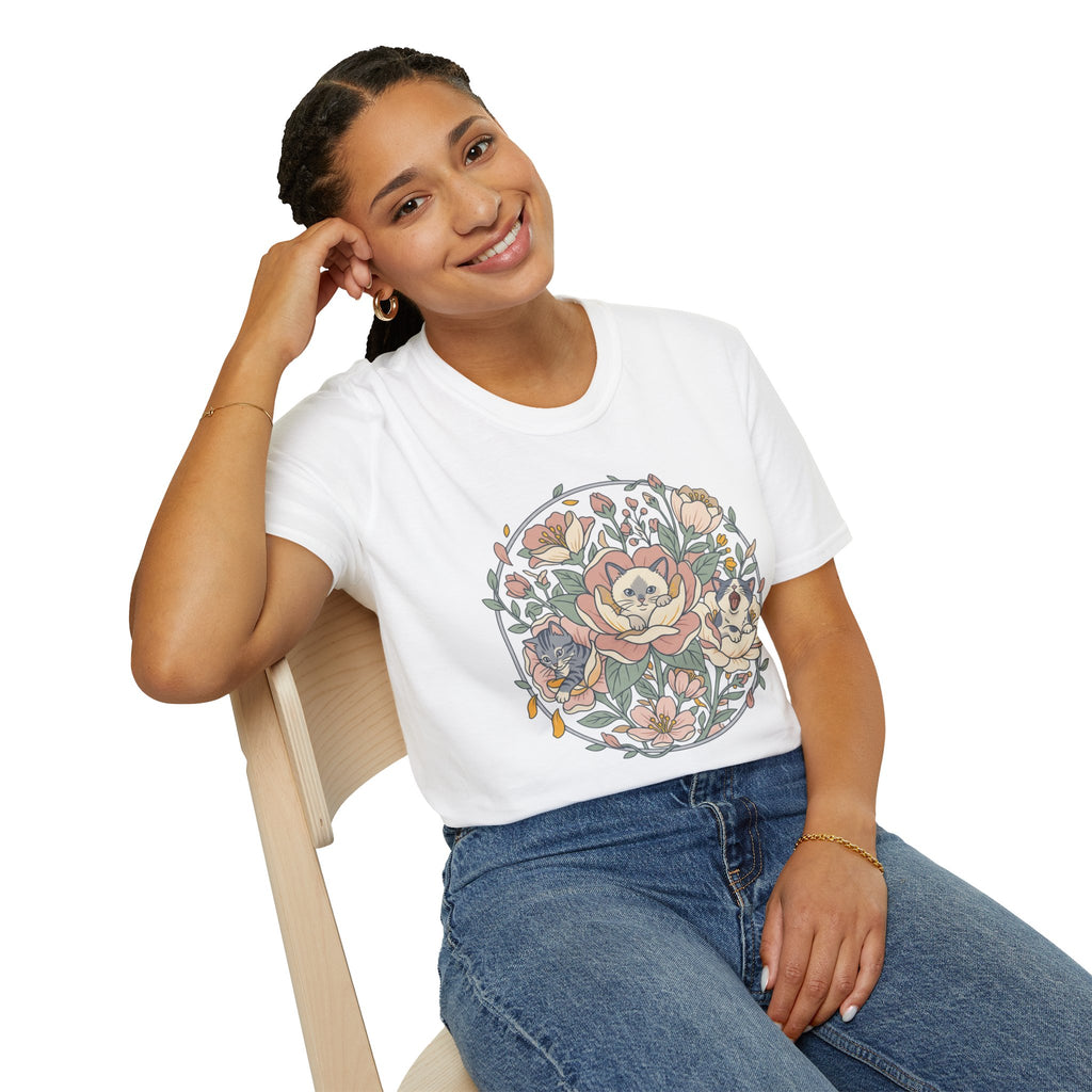 Floral Kitten Bouquet T-shirt — Blooming Kittens Women’s Cotton Tee