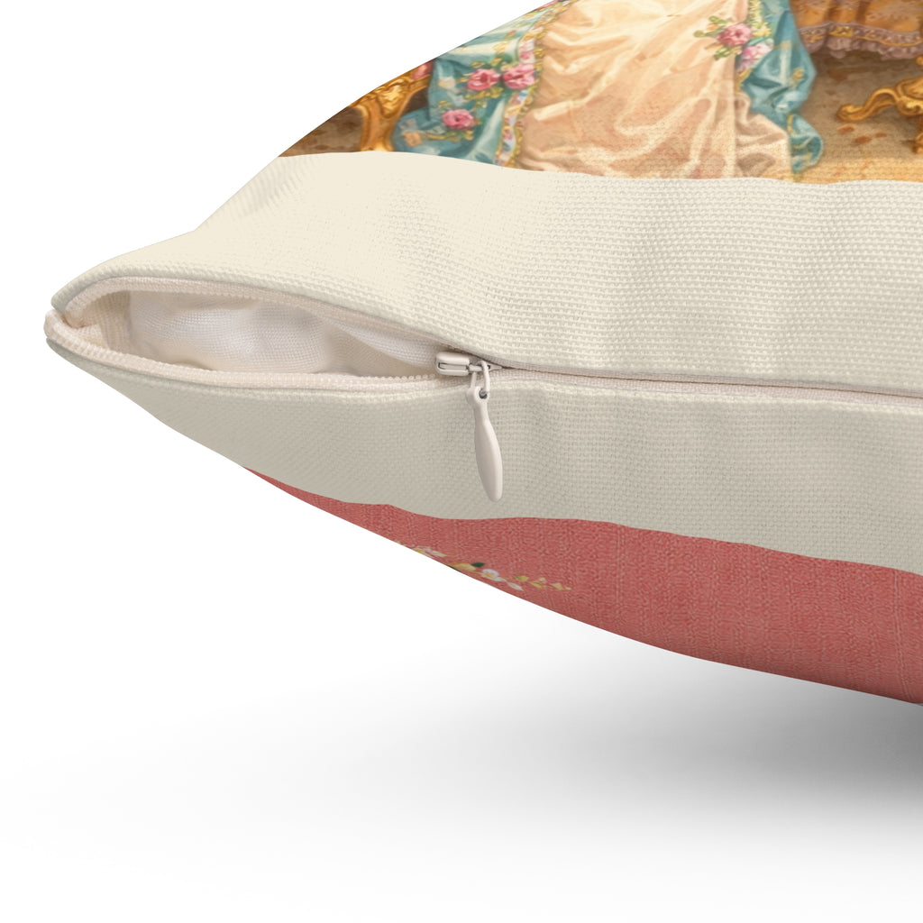 Versailles Cat Tea Party Decorative Pillow — "Purrhaps Tea in the Garden?" - Zipper view