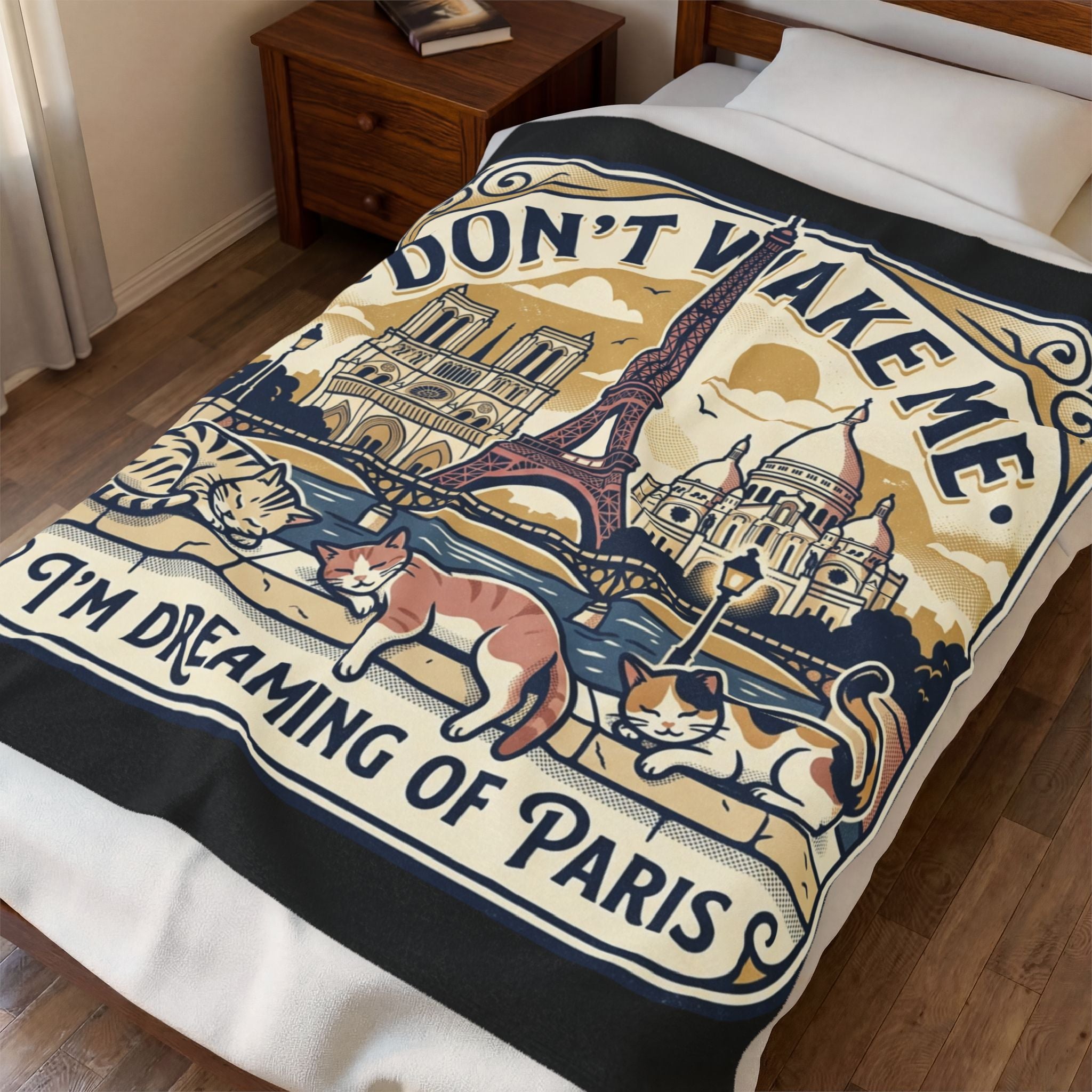Velveteen Plush Blanket Paris Sleepy Cats