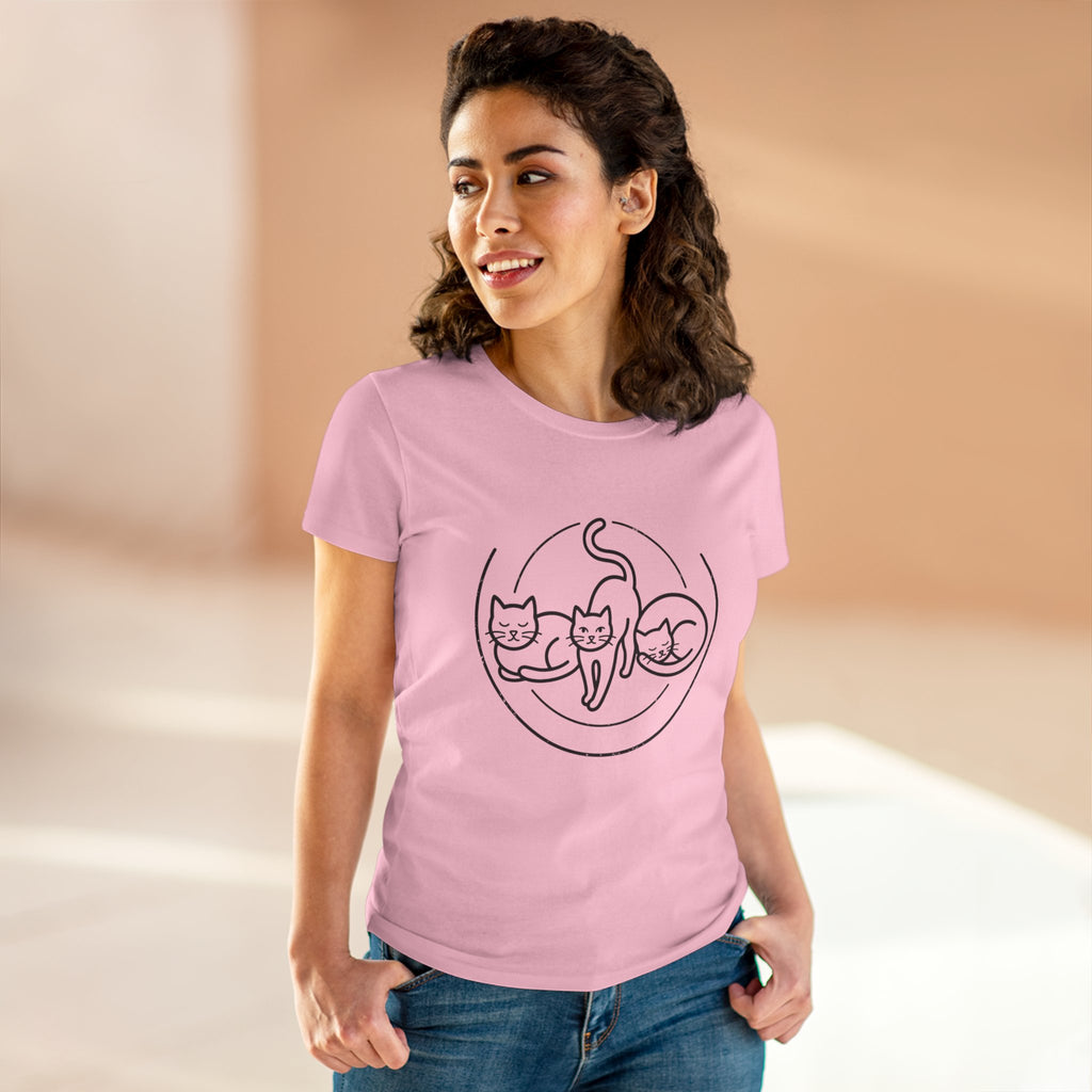 Cat Trio Line Art T-Shirt — Minimalist Cute Cats Graphic Tee for Cat Lovers
