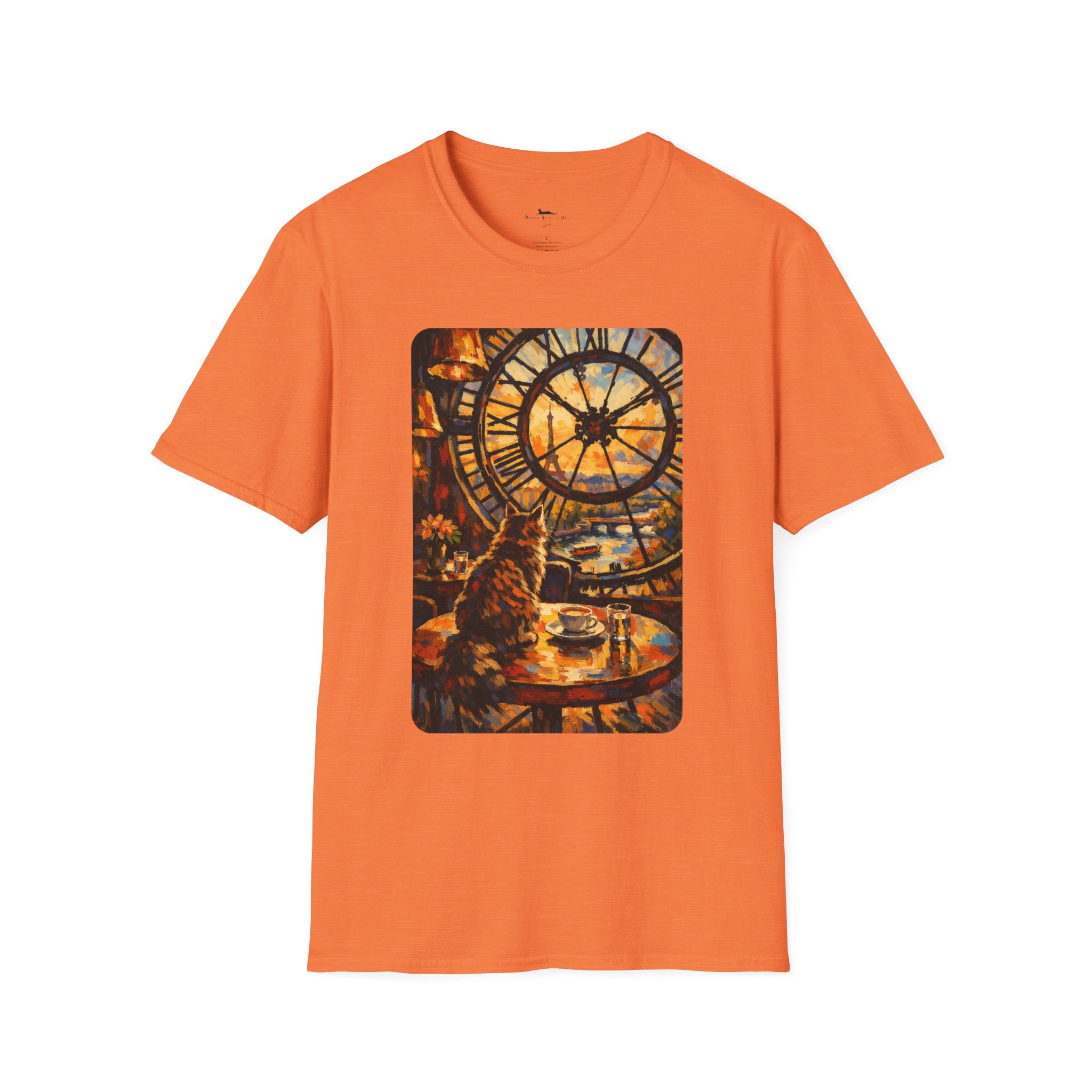 Paris D'Orsay Cafe Cat Illustration T-Shirt | Musée D'Orsay Scene Orange