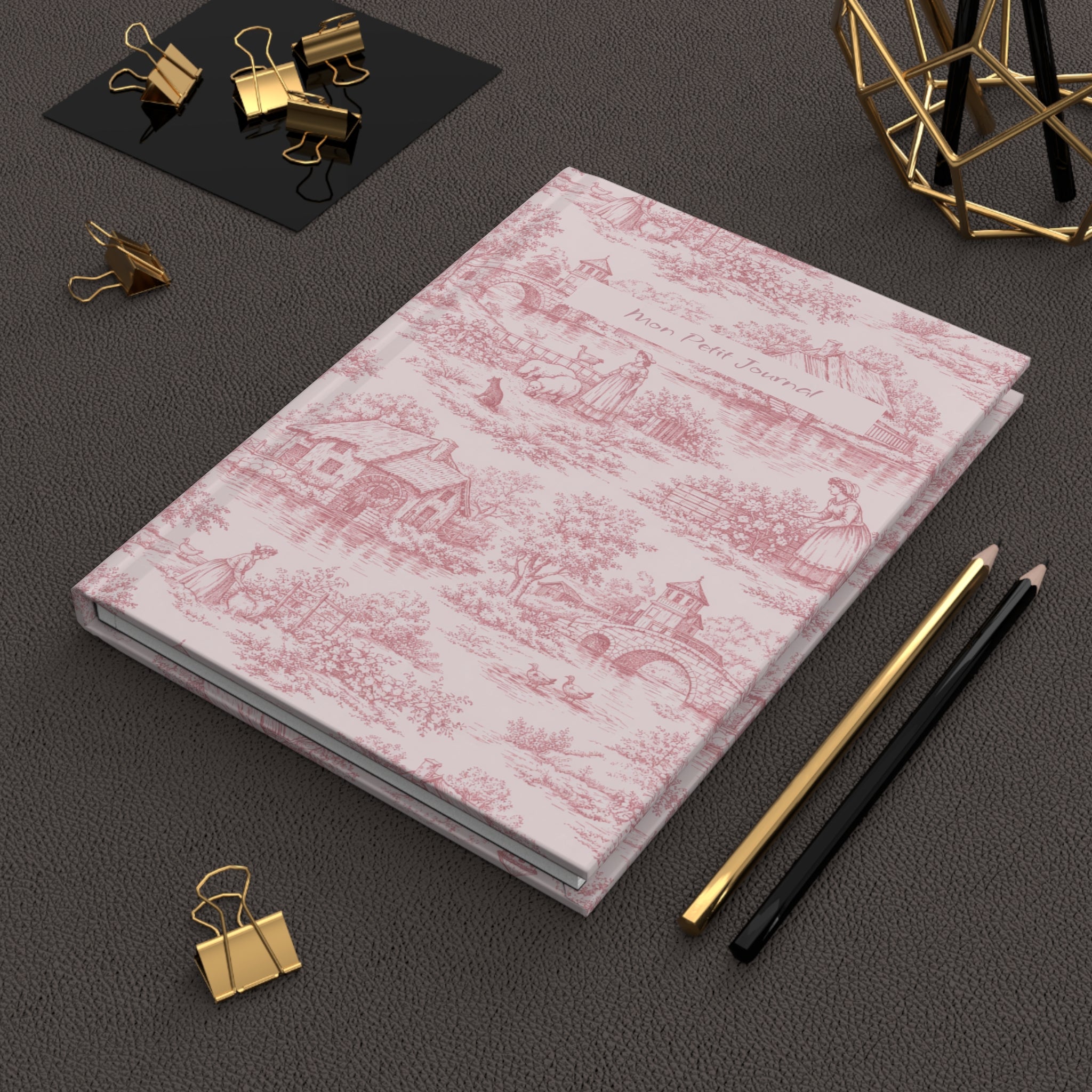 Pink Toile Hardcover Journal — 'Mon Petit Journal' Le Hameau de la Reine Notebook