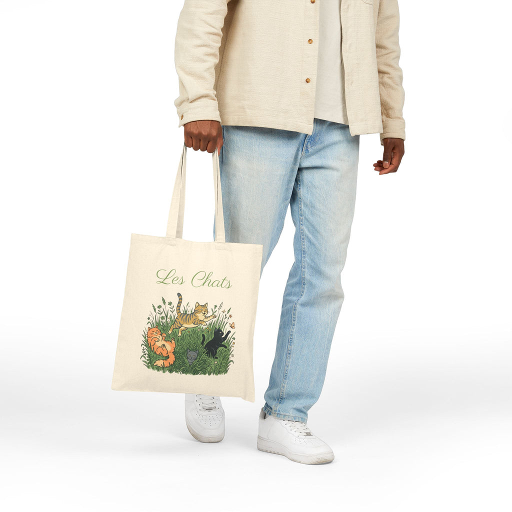 Les Chats Canvas Tote — Floral Cat Illustration Cotton Tote Bag