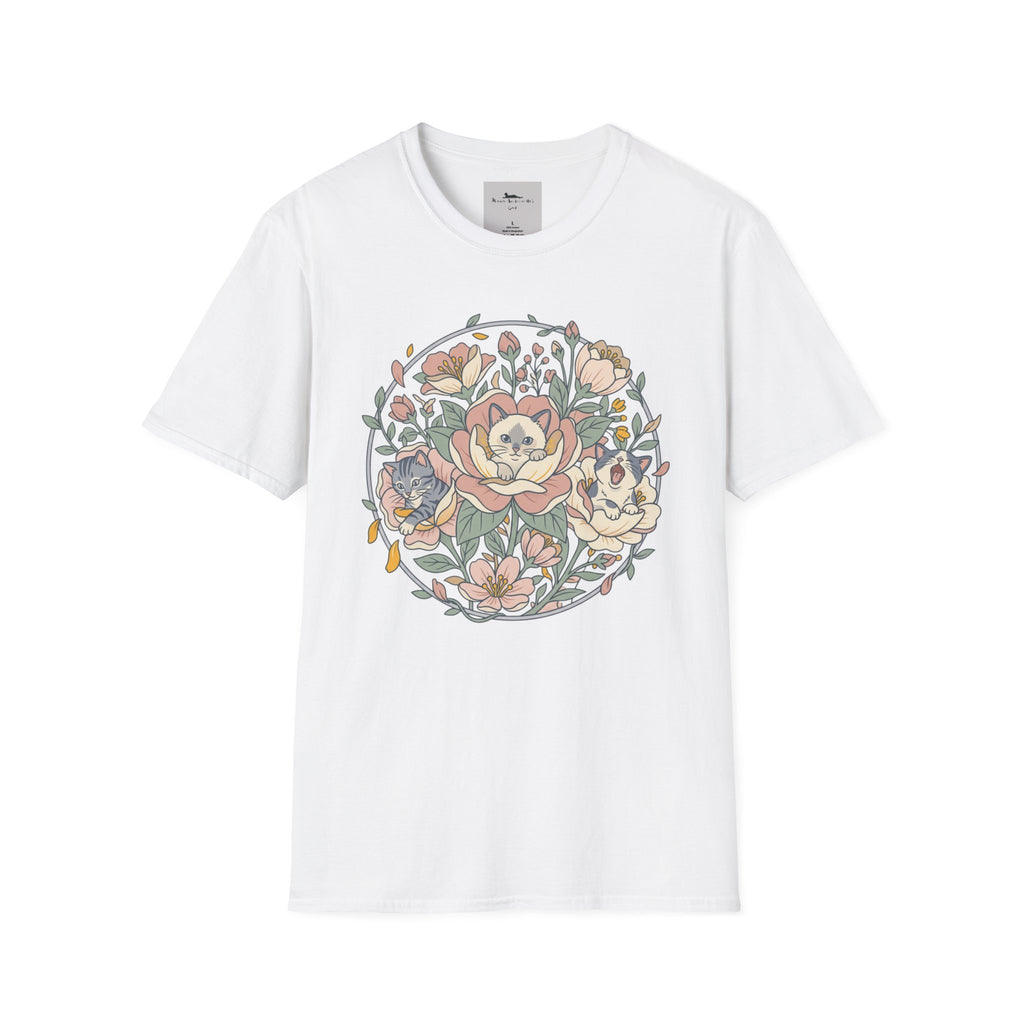 Floral Kitten Bouquet T-shirt — Blooming Kittens Women’s Cotton Tee White
