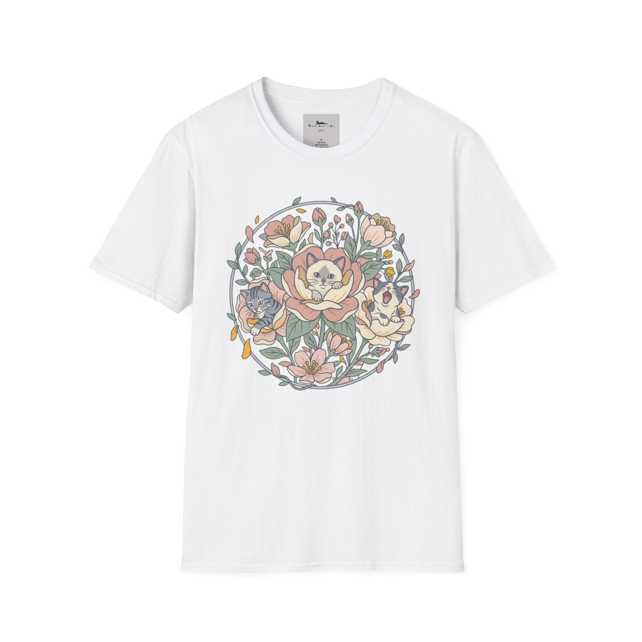 Floral Kitten Bouquet T-shirt — Blooming Kittens Women’s Cotton Tee White