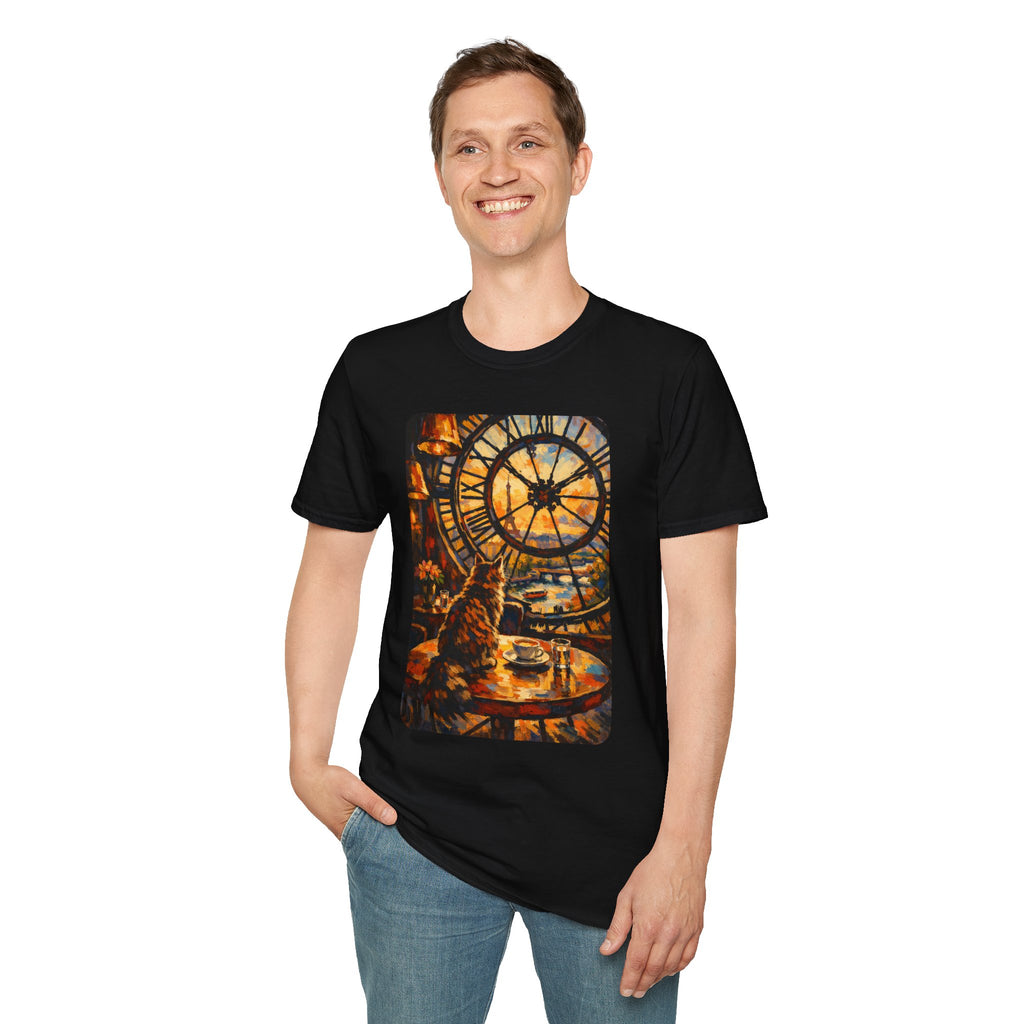 Paris D'Orsay Cafe Cat Illustration T-Shirt | Musée D'Orsay Scene Black