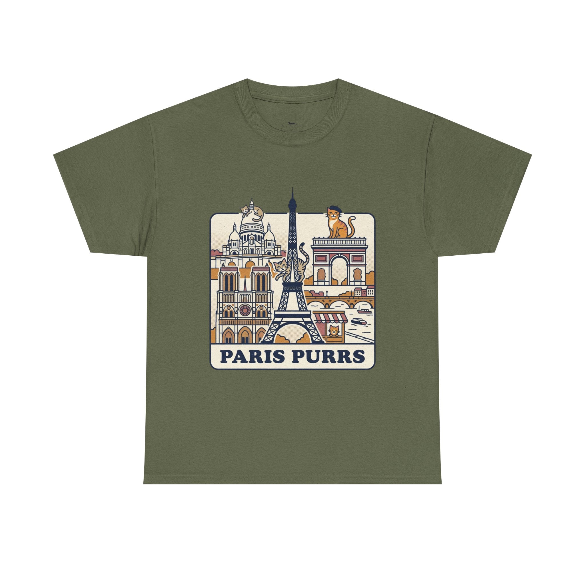 Paris Purrs Tee | Eiffel Tower Cat Illustration, Paris Landmarks Shirt
