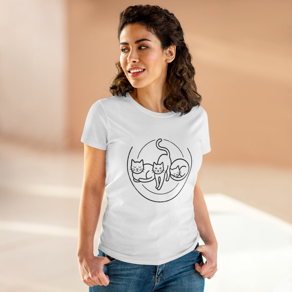 Cat Trio Line Art T-Shirt — Minimalist Cute Cats Graphic Tee for Cat Lovers
