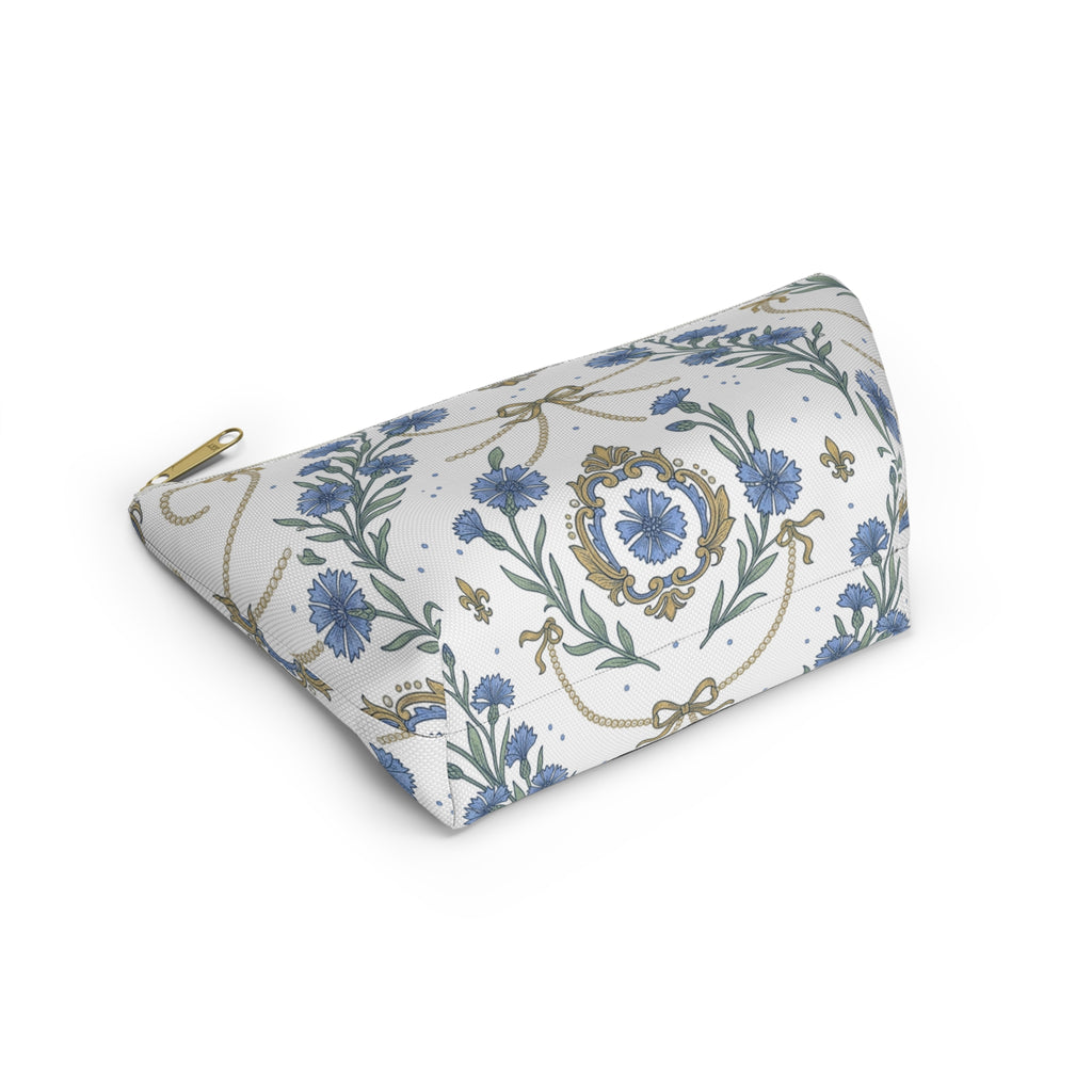 Accessory Pouch w T-bottom | Cornflowers and Pearls Pattern Cosmetic Bag