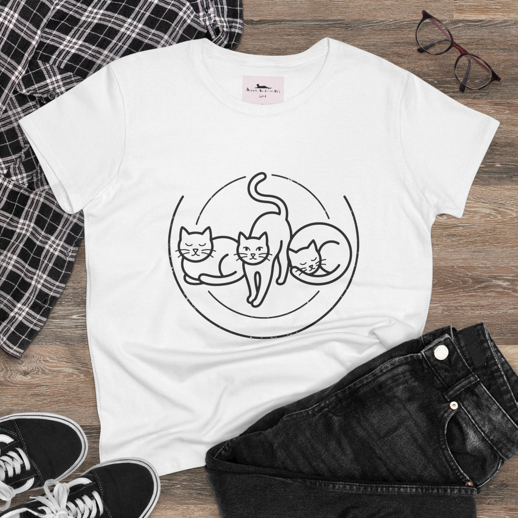 Cat Trio Line Art T-Shirt — Minimalist Cute Cats Graphic Tee for Cat Lovers