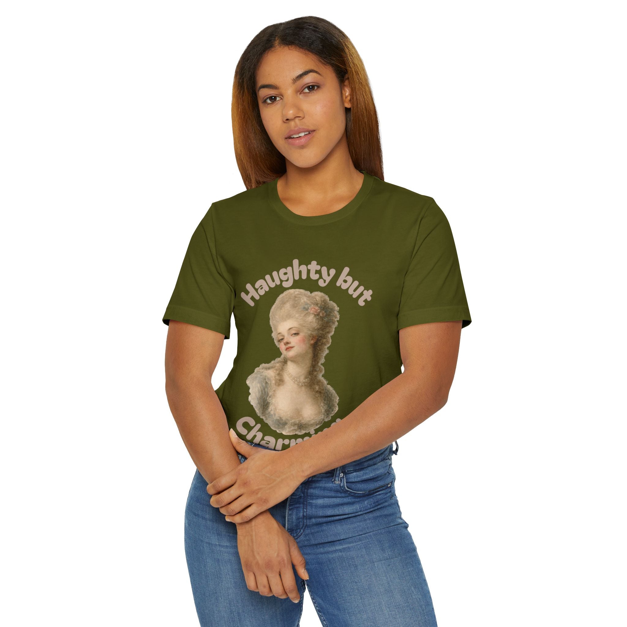 Haughty But Charming Vintage Portrait T-Shirt - Olive