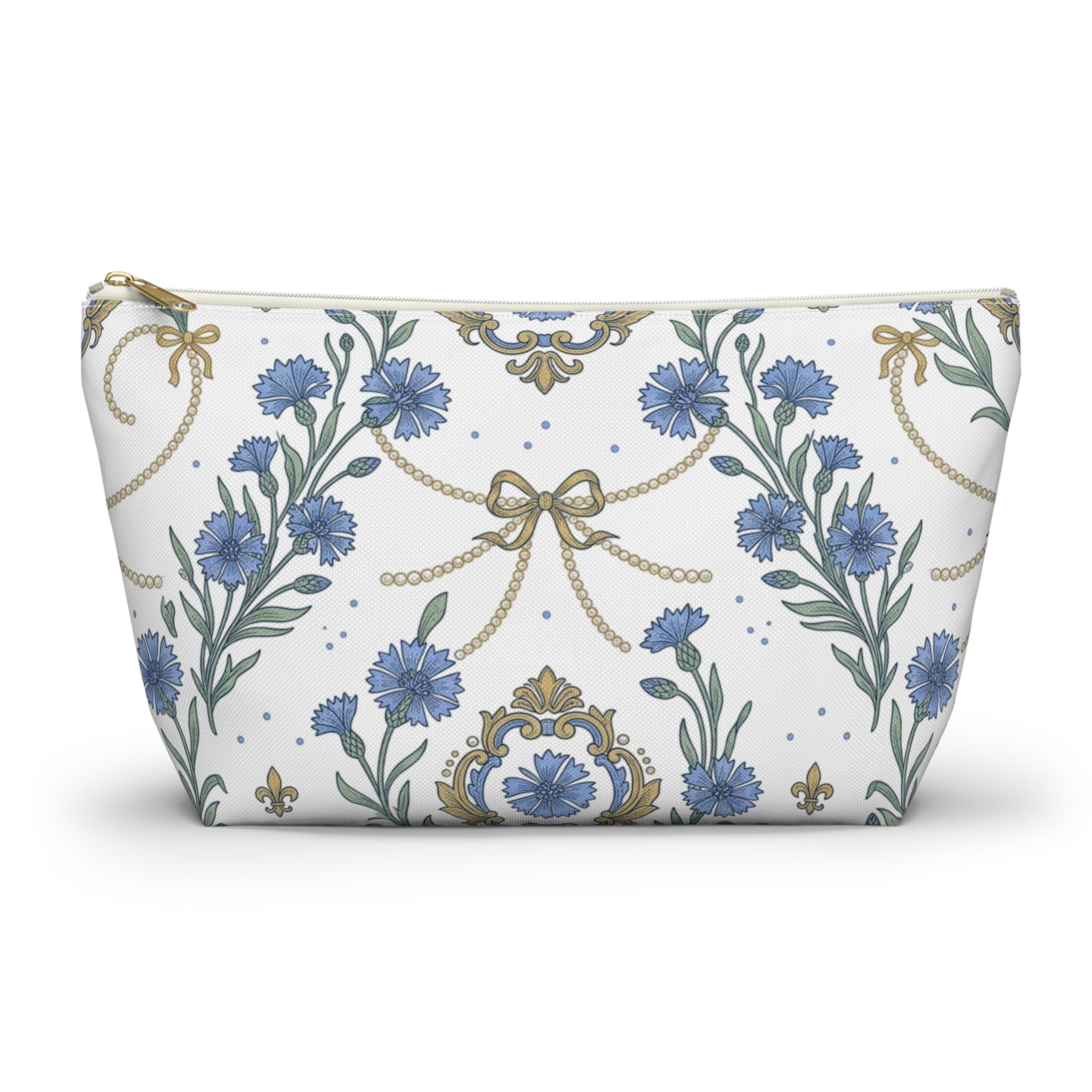 Accessory Pouch w T-bottom | Cornflowers and Pearls Pattern Cosmetic Bag