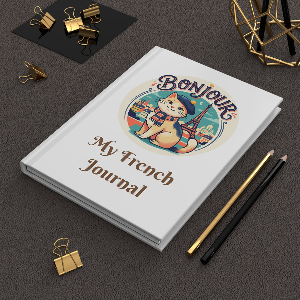 Bonjour Au Revoir Cat Journal | My French Journal Hardcover-White
