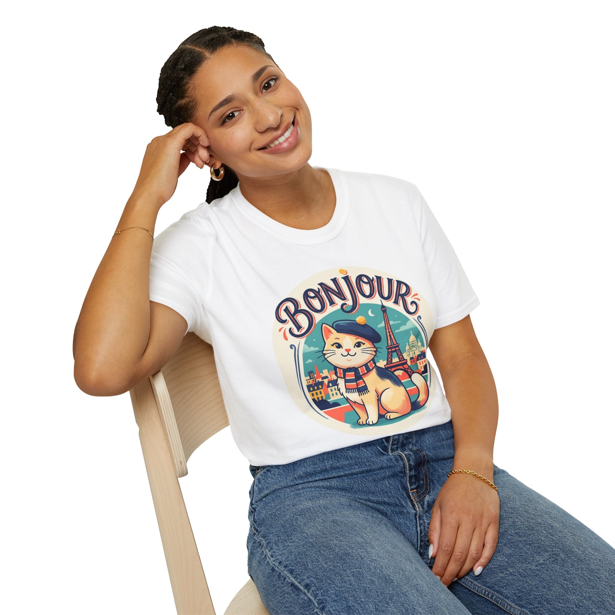 Bonjour Au Revoir Cat Paris T-Shirt White | Cute French Kitty T-Shirt