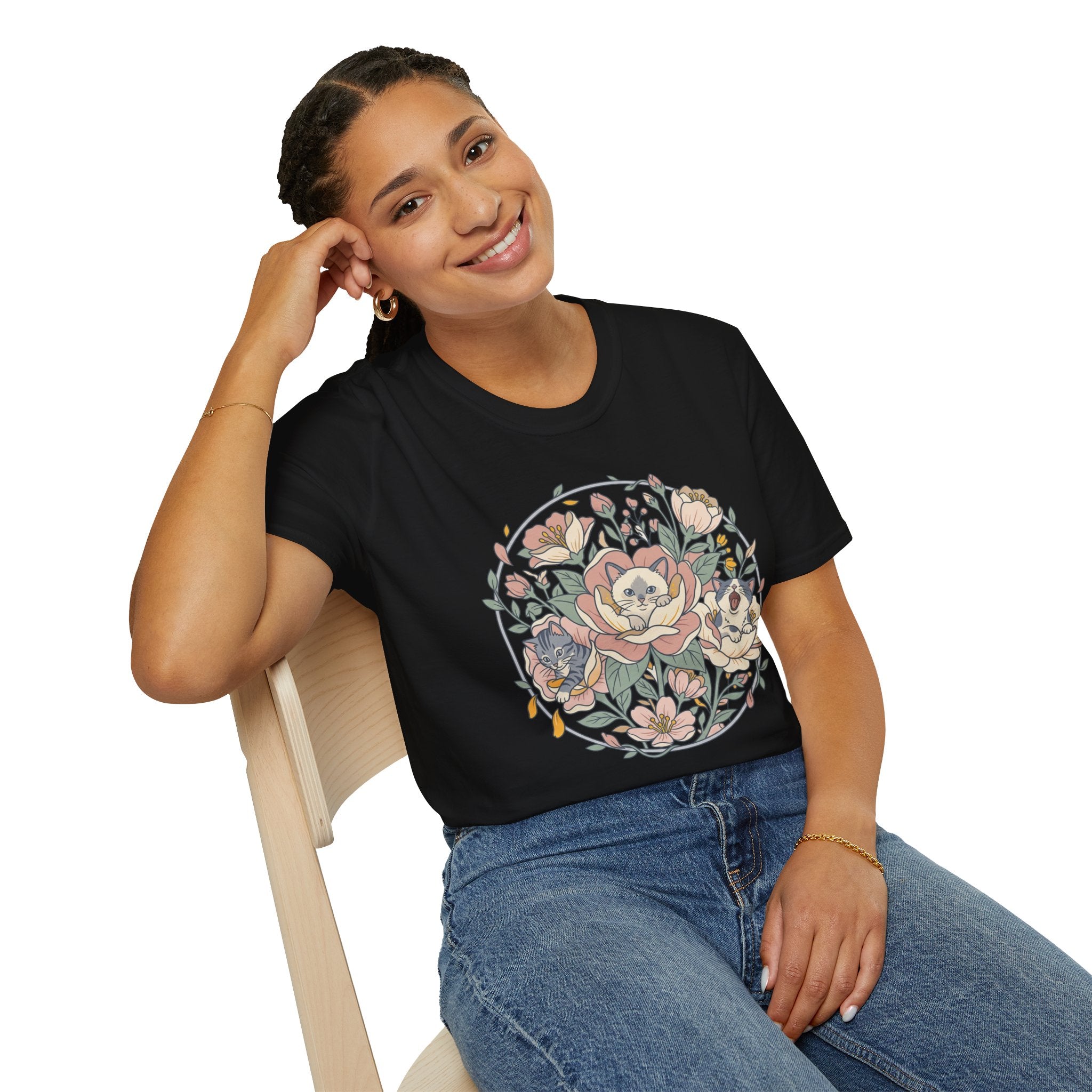 Floral Kitten Bouquet T-shirt — Blooming Kittens Women’s Cotton Tee