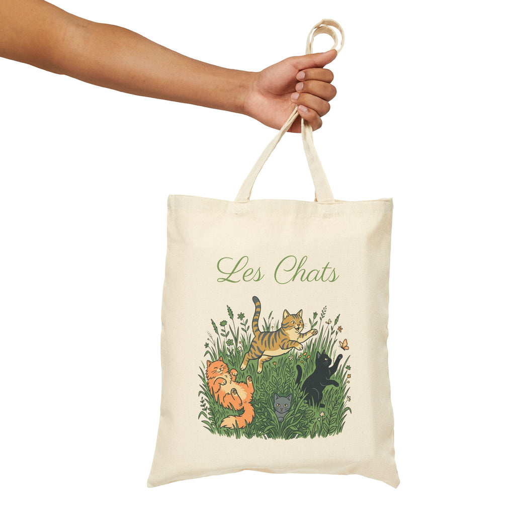 Les Chats Canvas Tote — Floral Cat Illustration Cotton Tote Bag