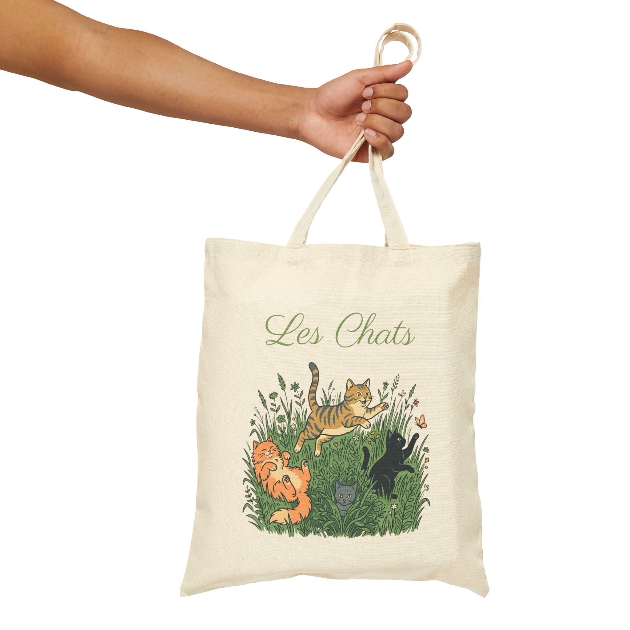 Les Chats Canvas Tote — Floral Cat Illustration Cotton Tote Bag