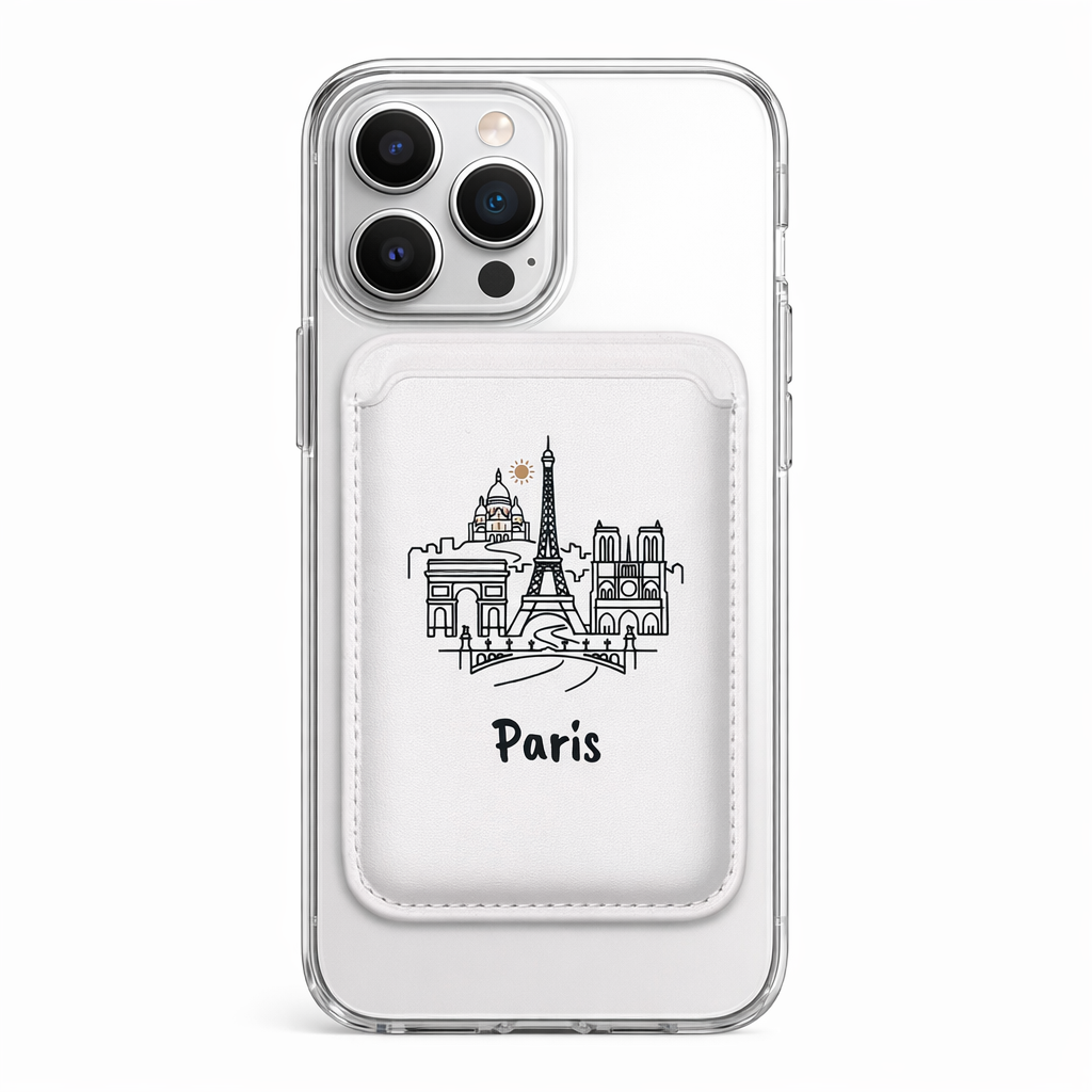 Paris Skyline Vegan MagSafe Wallet — Minimal Travel Cardholder
