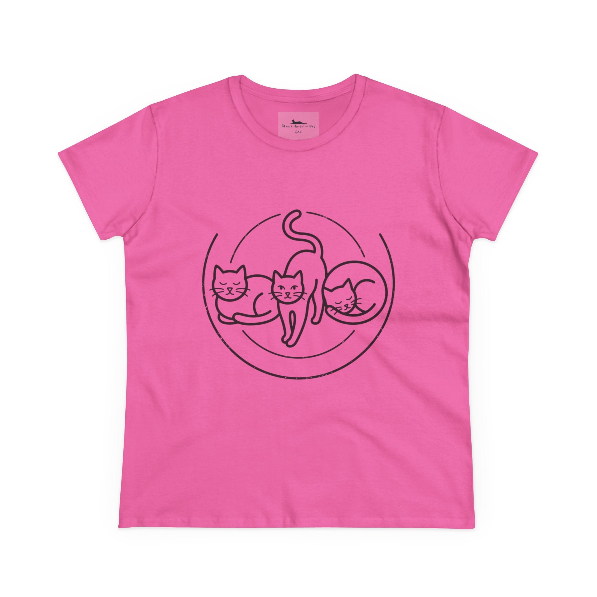 Cat Trio Line Art T-Shirt — Minimalist Cute Cats Graphic Tee for Cat Lovers-dark pink