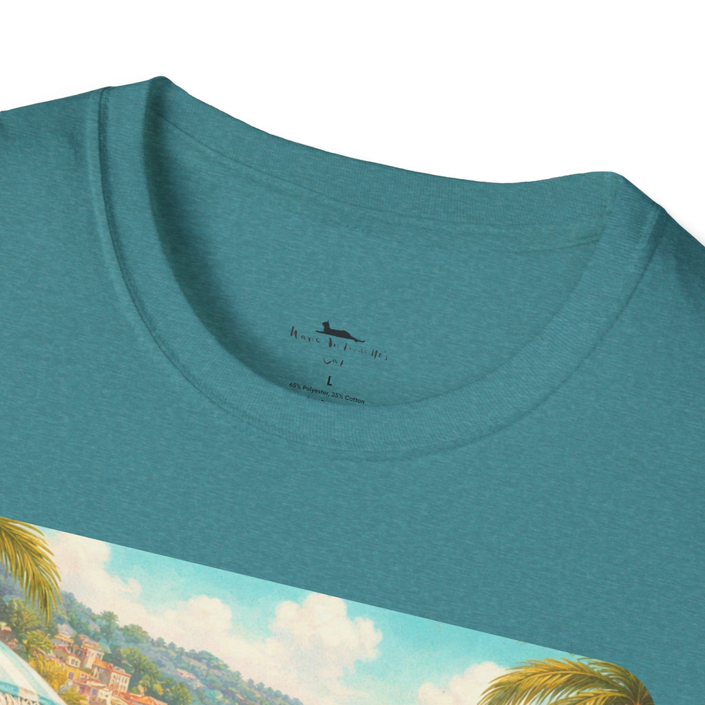French Riviera Cats Beach Scene T-Shirt | Coastal Vibes Illustration