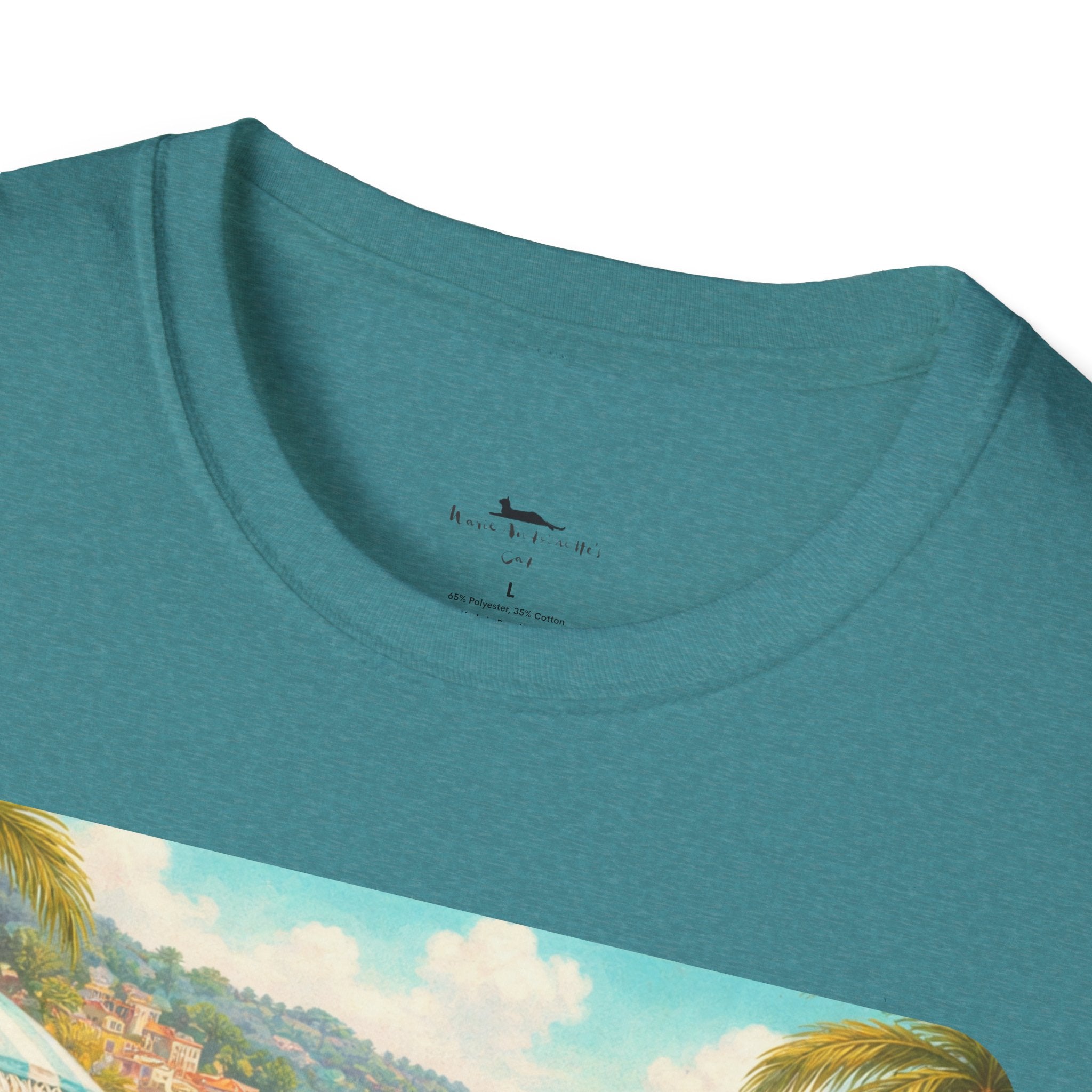 French Riviera Cats Beach Scene T-Shirt | Coastal Vibes Illustration