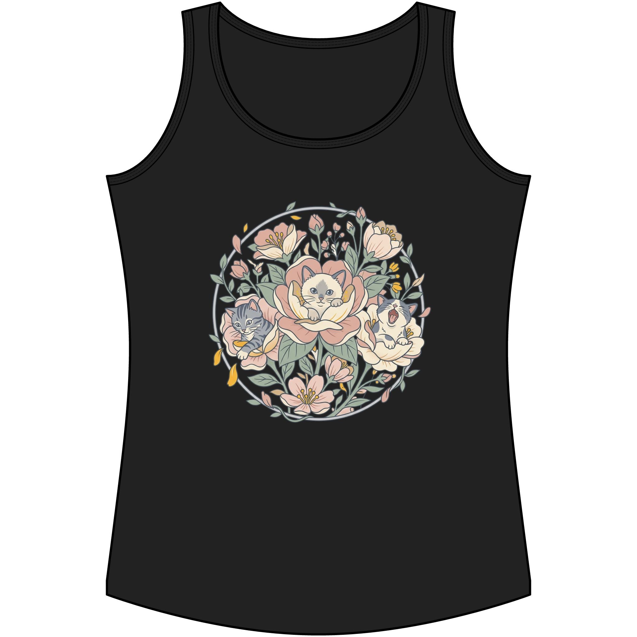 Floral Kitten Bouquet Tank Top — Blooming Kittens Women’s Cotton 