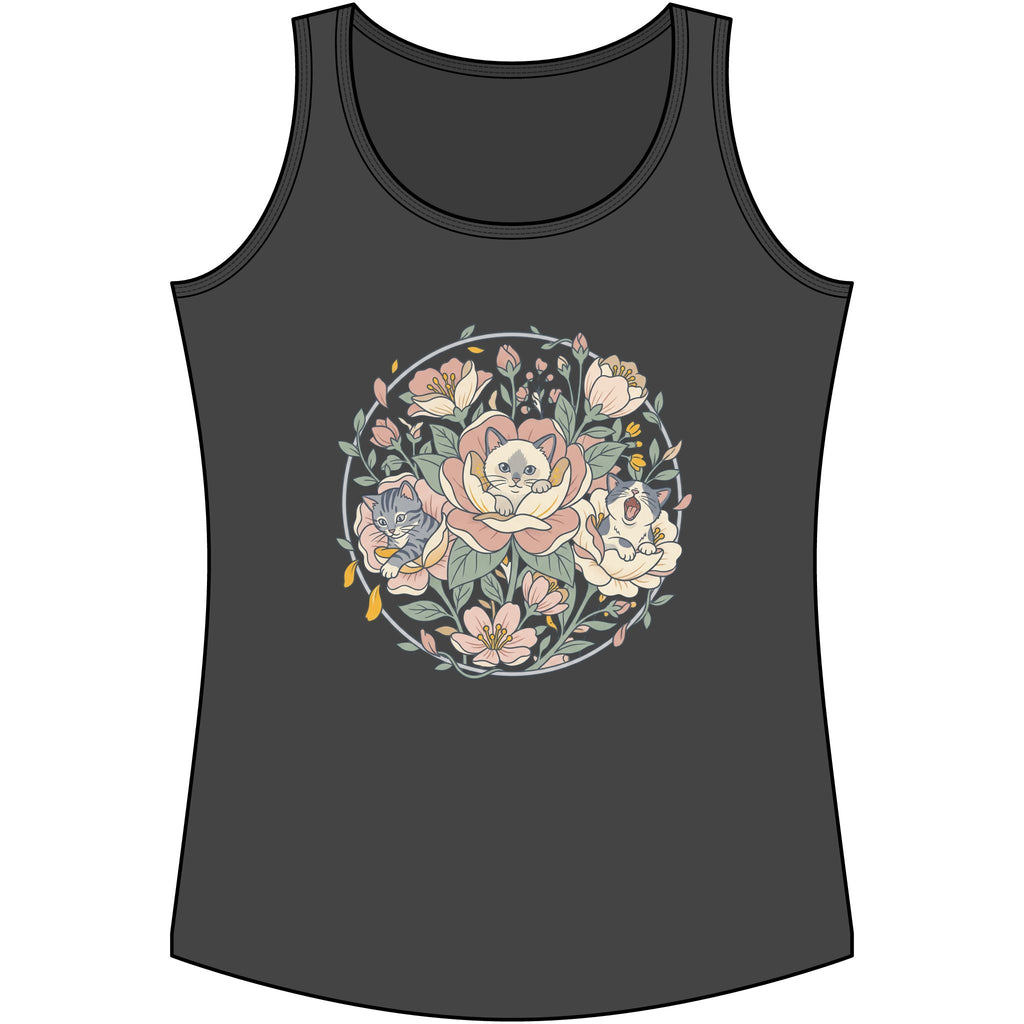 Floral Kitten Bouquet Tank Top — Blooming Kittens Women’s Cotton 