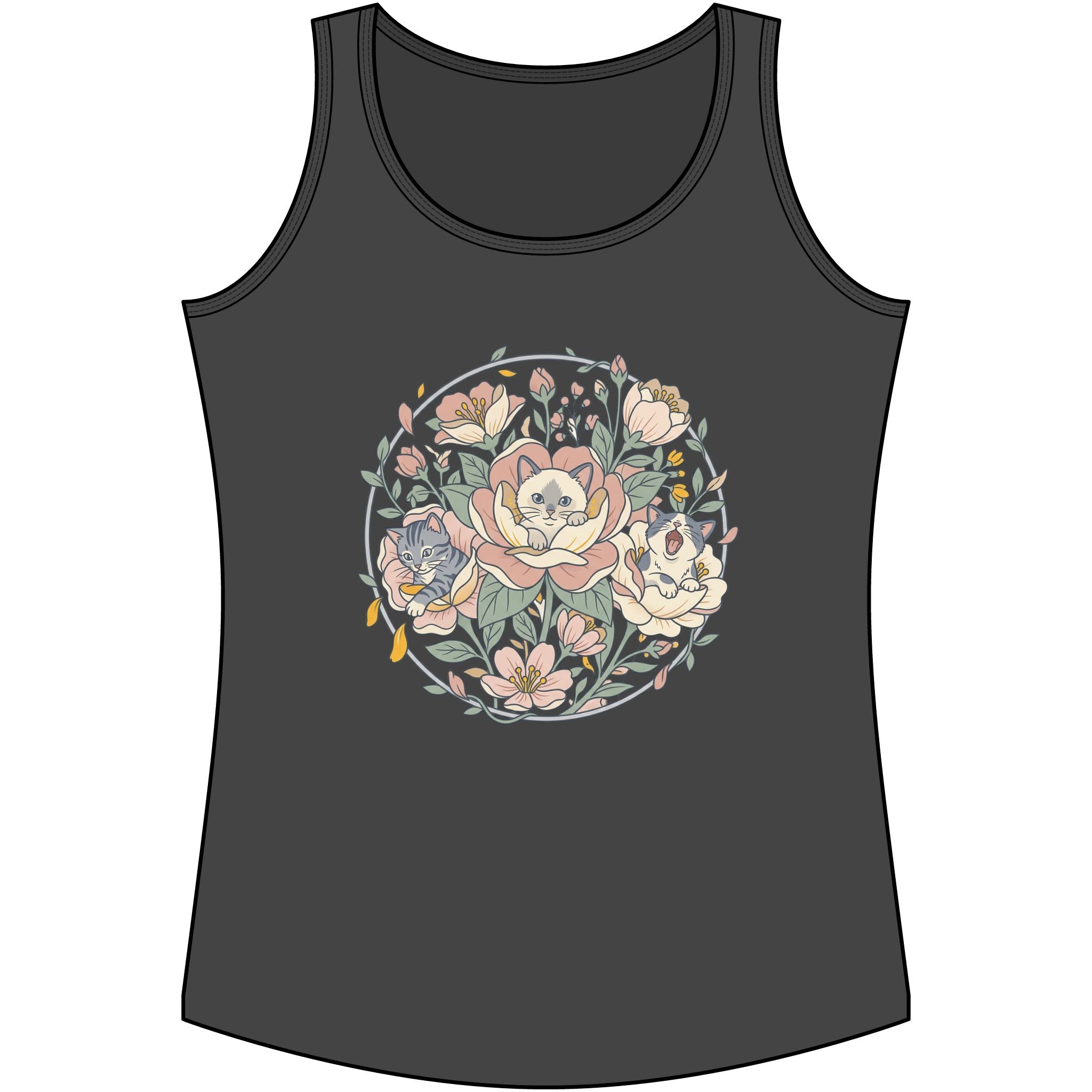 Floral Kitten Bouquet Tank Top — Blooming Kittens Women’s Cotton 