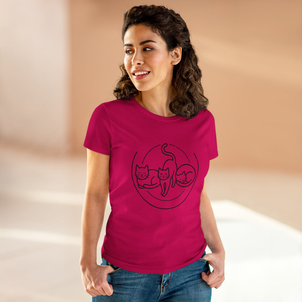 Cat Trio Line Art T-Shirt — Minimalist Cute Cats Graphic Tee for Cat Lovers