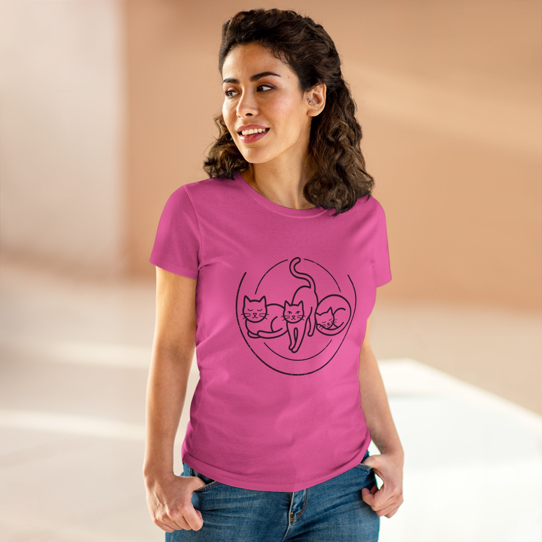 Cat Trio Line Art T-Shirt — Minimalist Cute Cats Graphic Tee for Cat Lovers