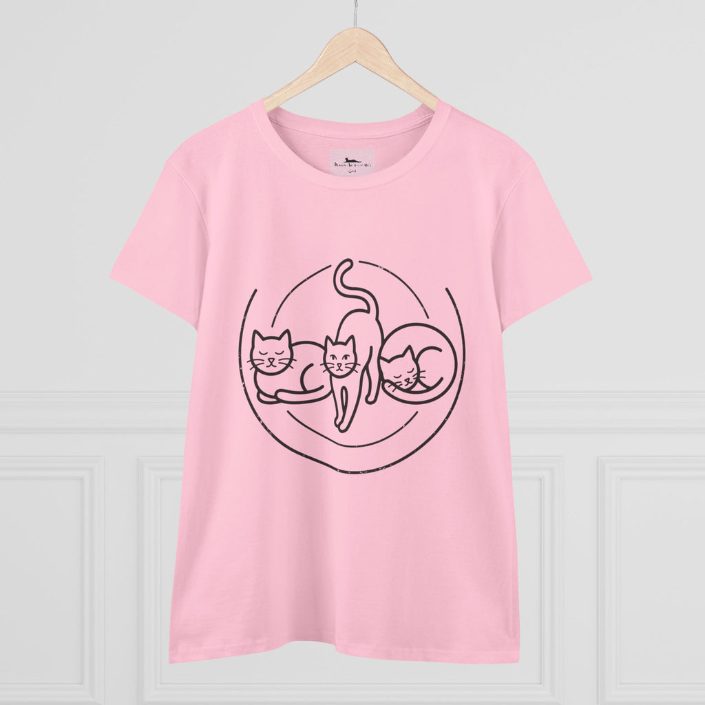 Cat Trio Line Art T-Shirt — Minimalist Cute Cats Graphic Tee for Cat Lovers-light pink