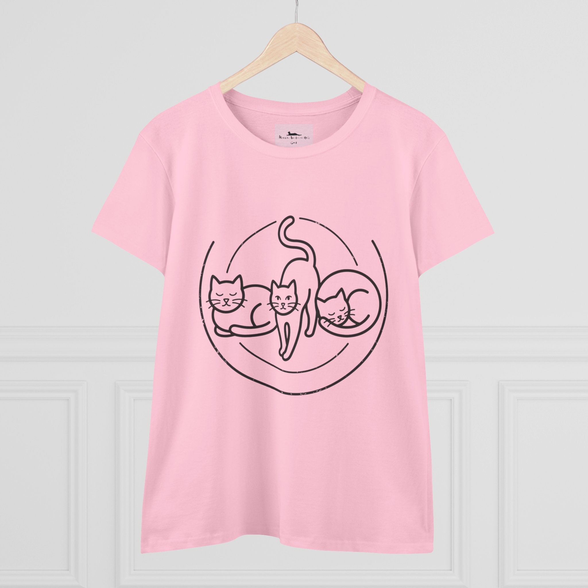 Cat Trio Line Art T-Shirt — Minimalist Cute Cats Graphic Tee for Cat Lovers-light pink