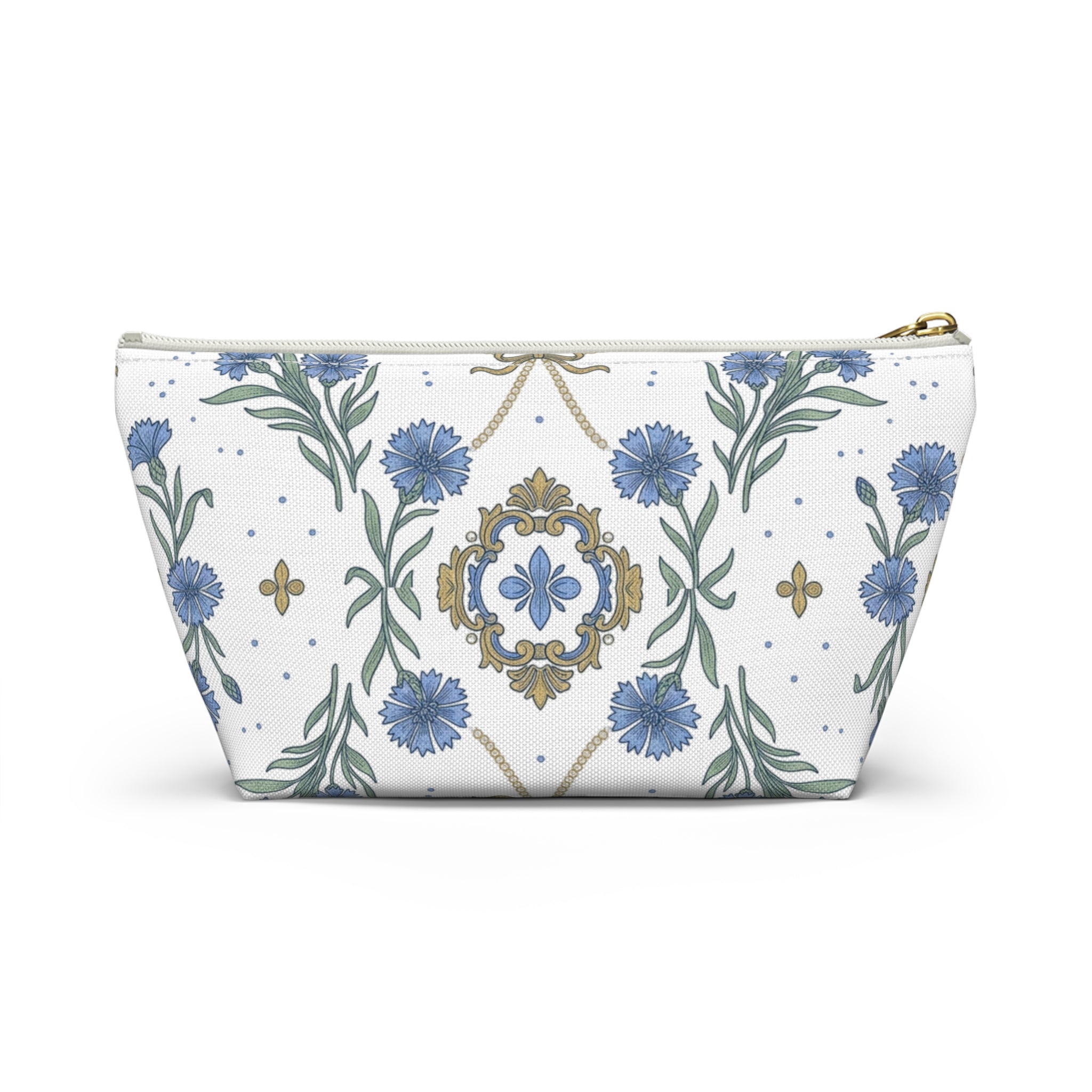 Accessory Pouch w T-bottom | Cornflowers and Pearls Pattern Cosmetic Bag