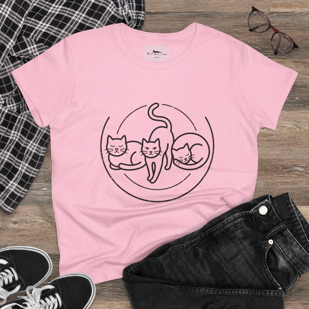 Cat Trio Line Art T-Shirt — Minimalist Cute Cats Graphic Tee for Cat Lovers