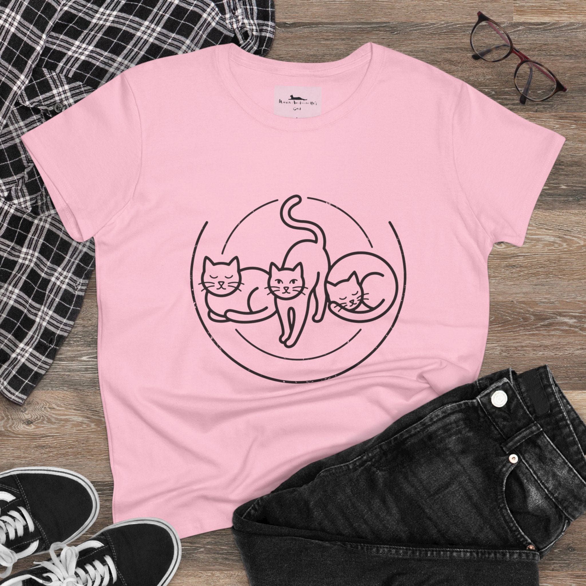 Cat Trio Line Art T-Shirt — Minimalist Cute Cats Graphic Tee for Cat Lovers