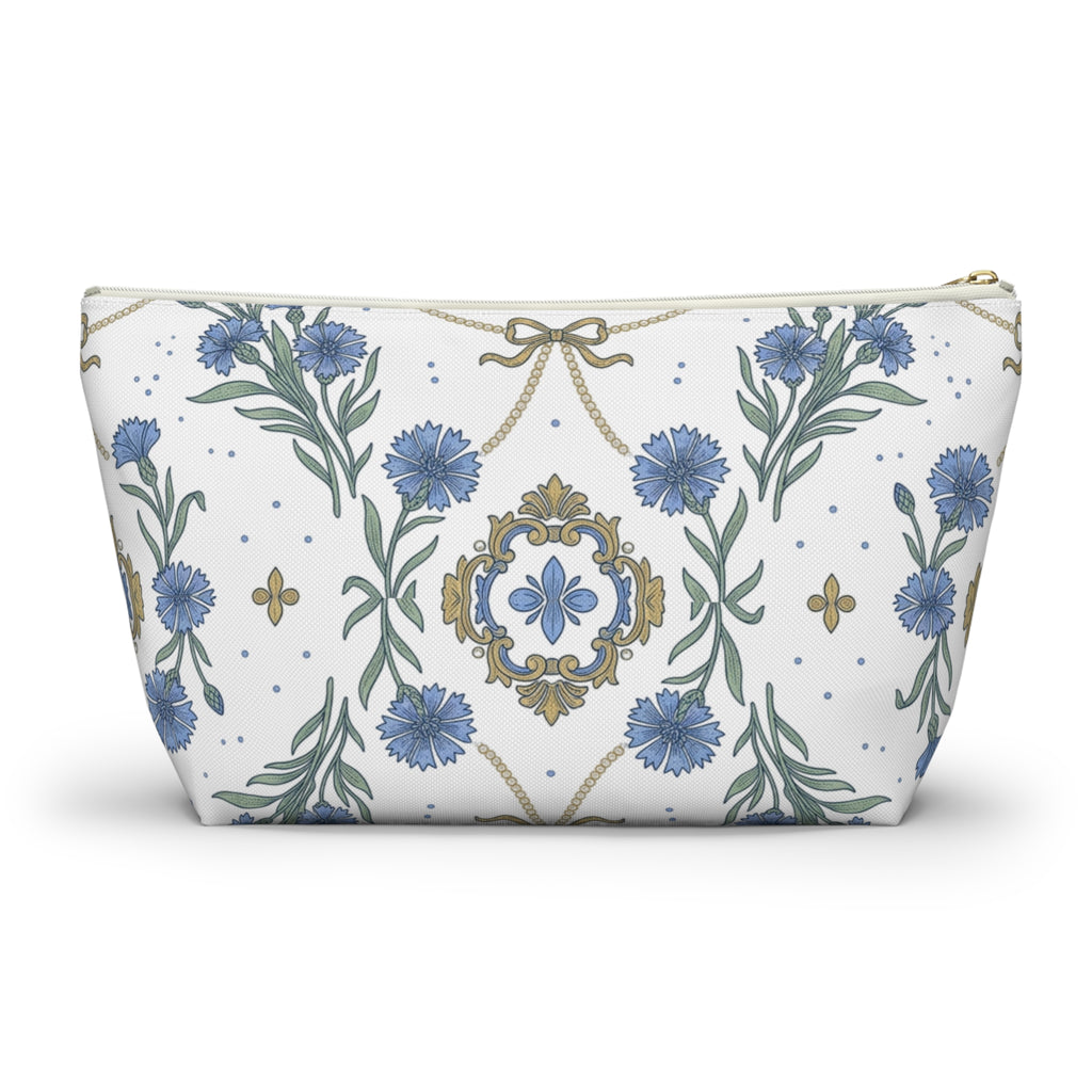 Accessory Pouch w T-bottom | Cornflowers and Pearls Pattern Cosmetic Bag