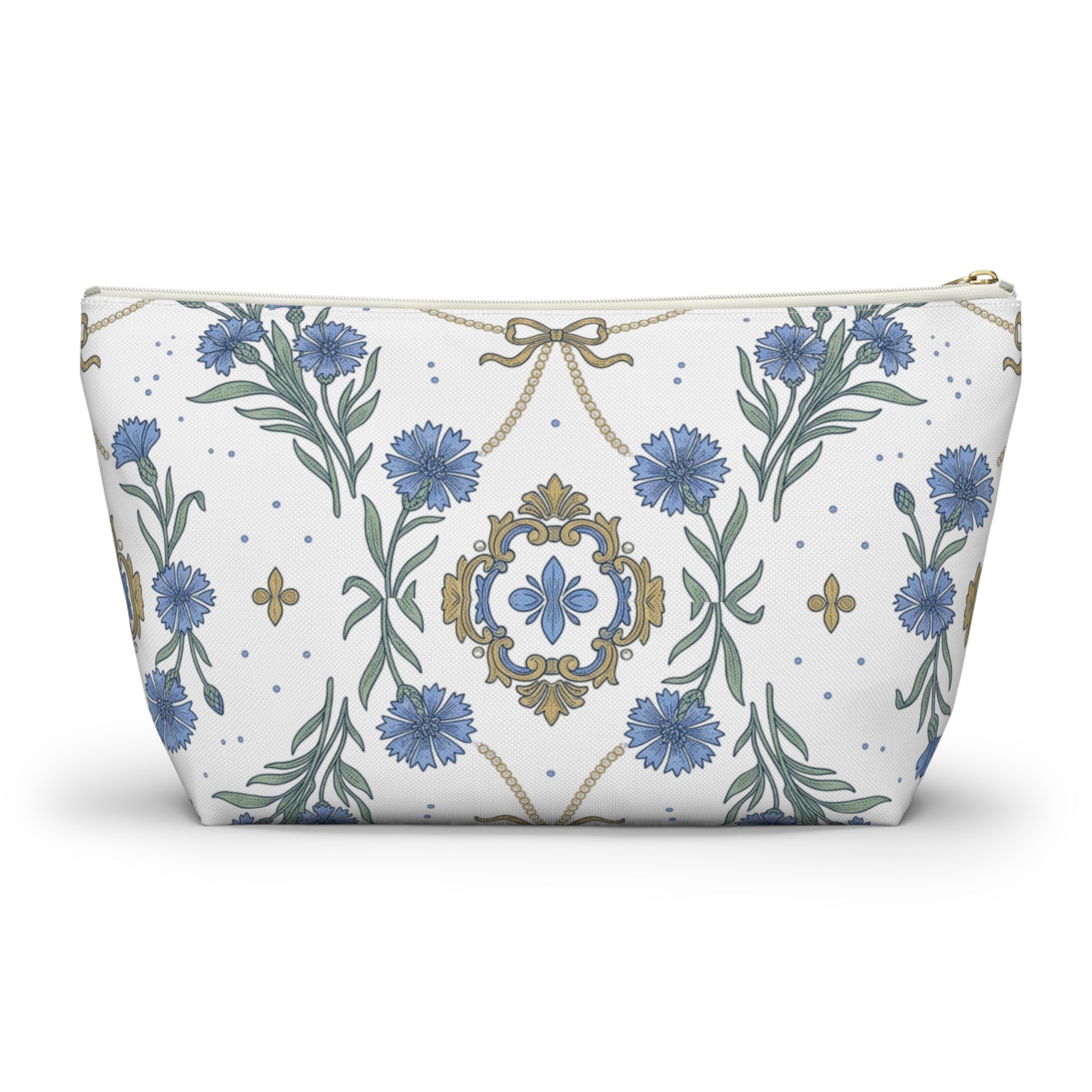 Accessory Pouch w T-bottom | Cornflowers and Pearls Pattern Cosmetic Bag
