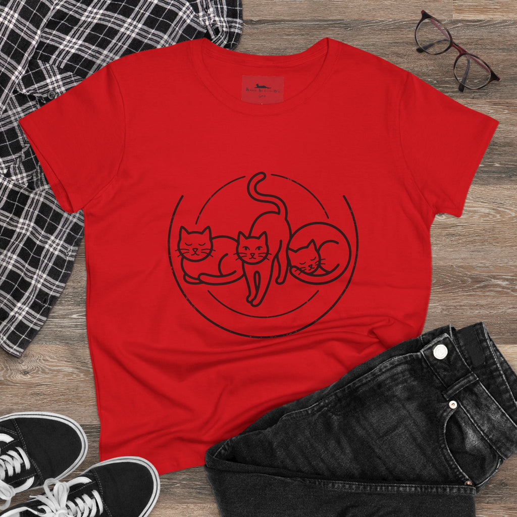 Cat Trio Line Art T-Shirt — Minimalist Cute Cats Graphic Tee for Cat Lovers
